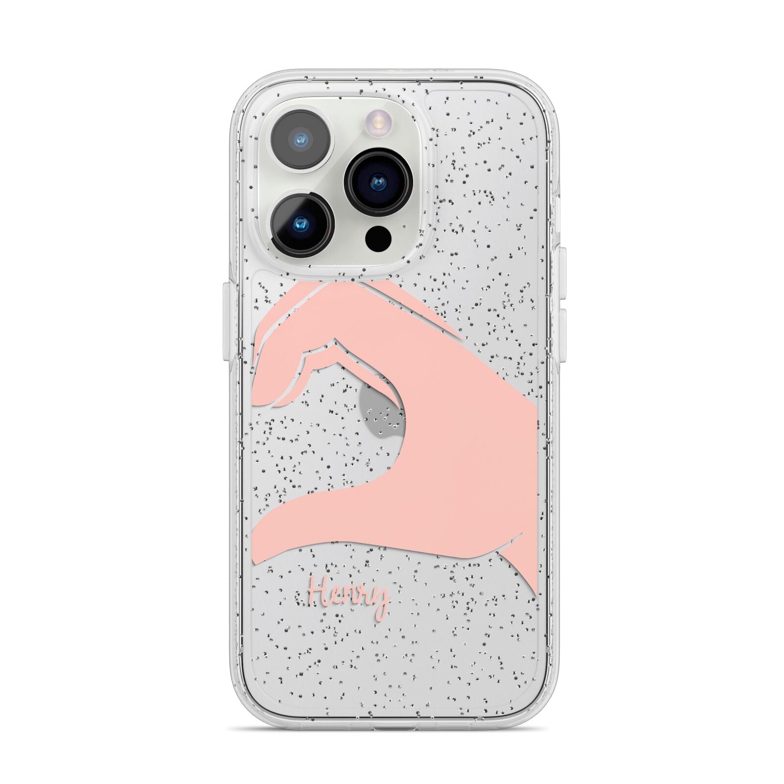 Right Hand in Half Heart with Name iPhone 14 Pro Glitter Tough Case Silver