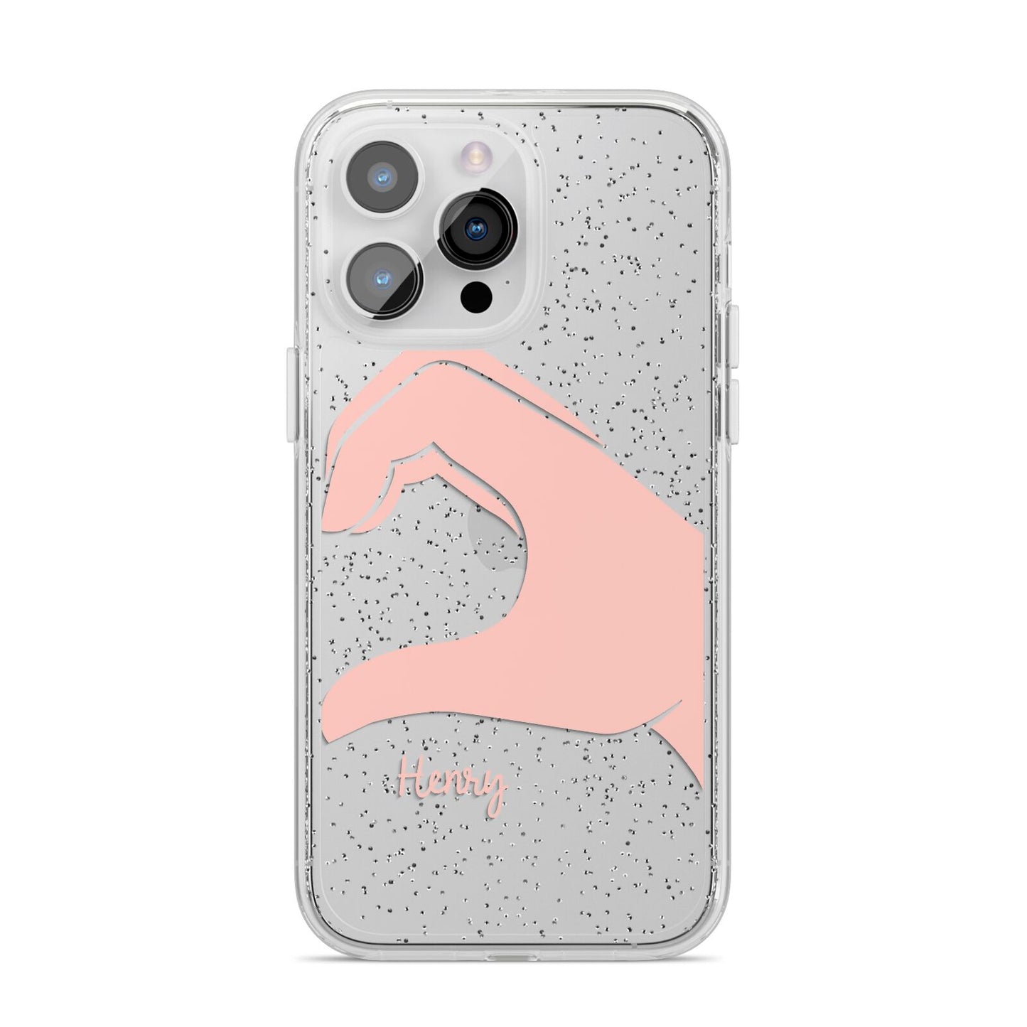 Right Hand in Half Heart with Name iPhone 14 Pro Max Glitter Tough Case Silver