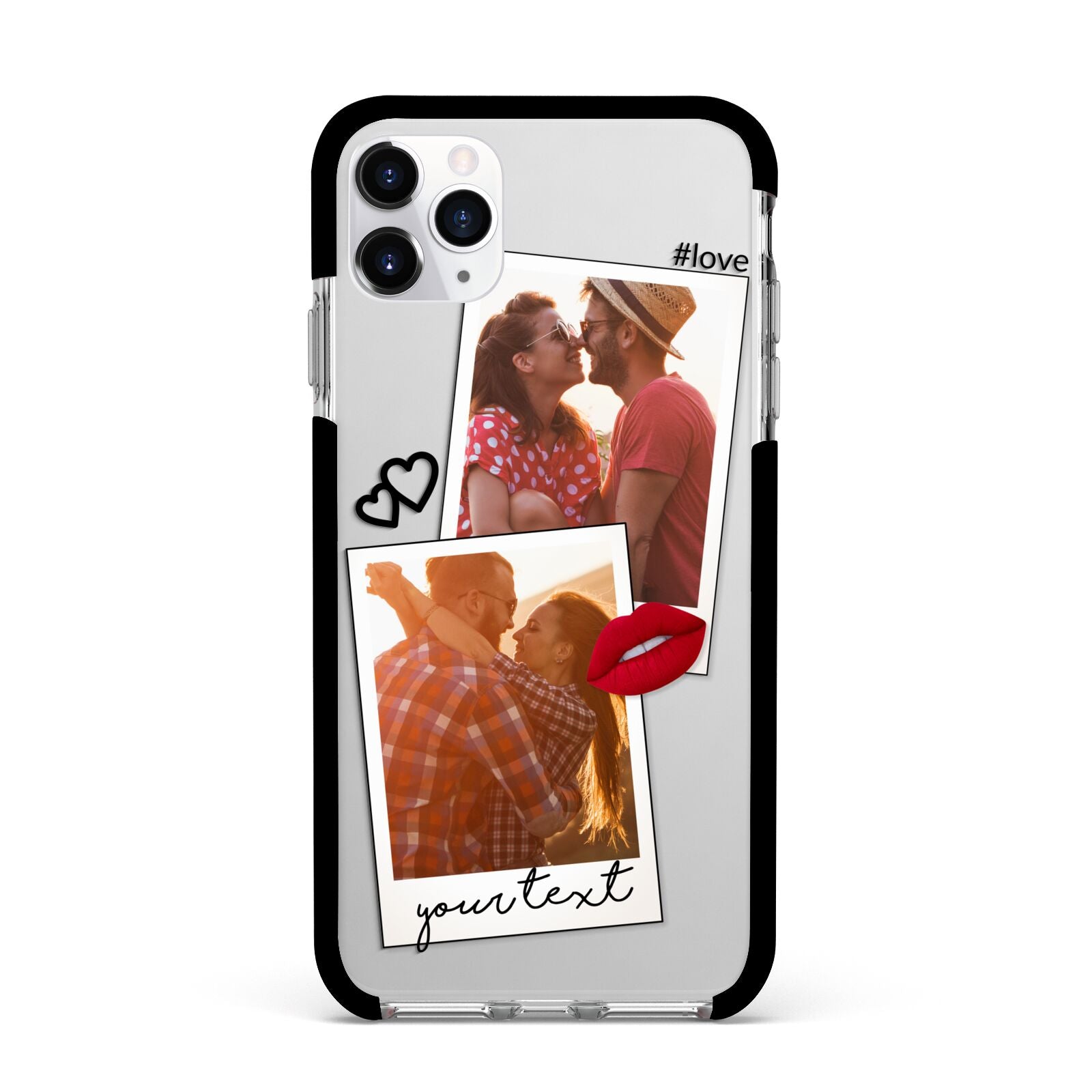 Romantic Pinboard Photo Montage Upload with Text Apple iPhone 11 Pro Max in Silver with Black Impact Case