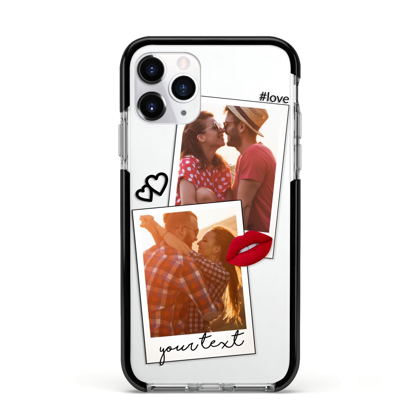 Romantic Pinboard Photo Montage Upload with Text Apple iPhone 11 Pro in Silver with Black Impact Case