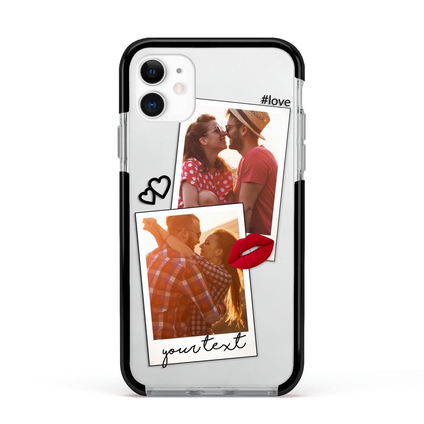 Romantic Pinboard Photo Montage Upload with Text Apple iPhone 11 in White with Black Impact Case