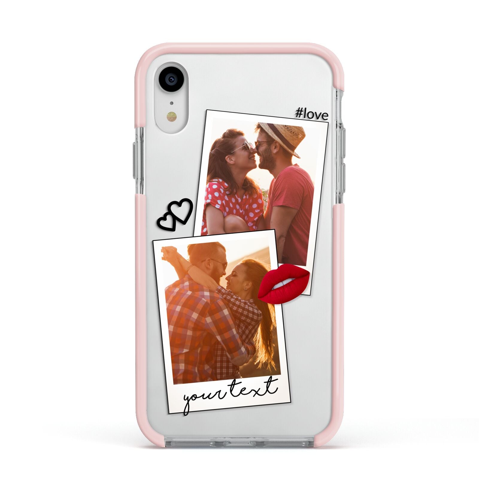 Romantic Pinboard Photo Montage Upload with Text Apple iPhone XR Impact Case Pink Edge on Silver Phone