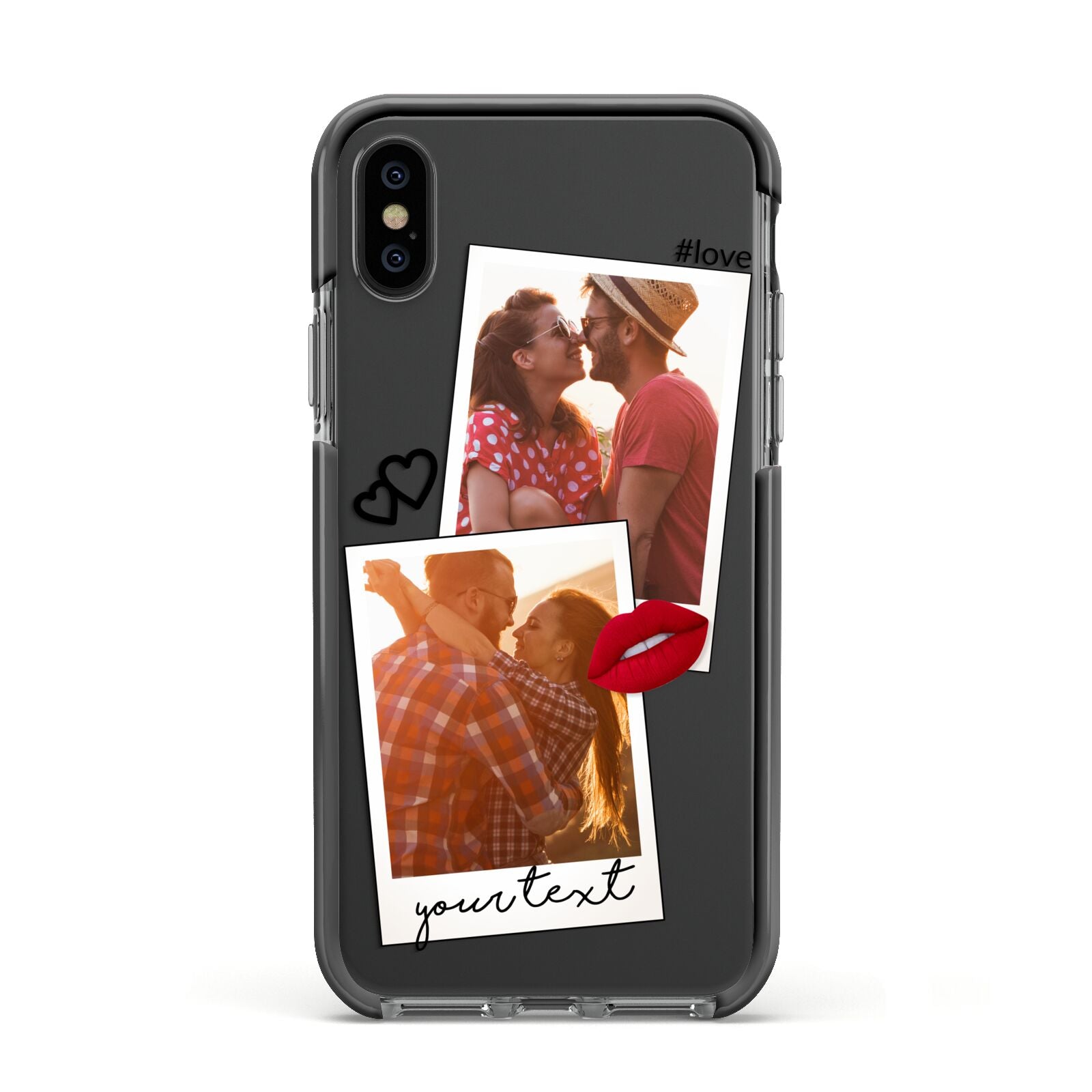 Romantic Pinboard Photo Montage Upload with Text Apple iPhone Xs Impact Case Black Edge on Black Phone