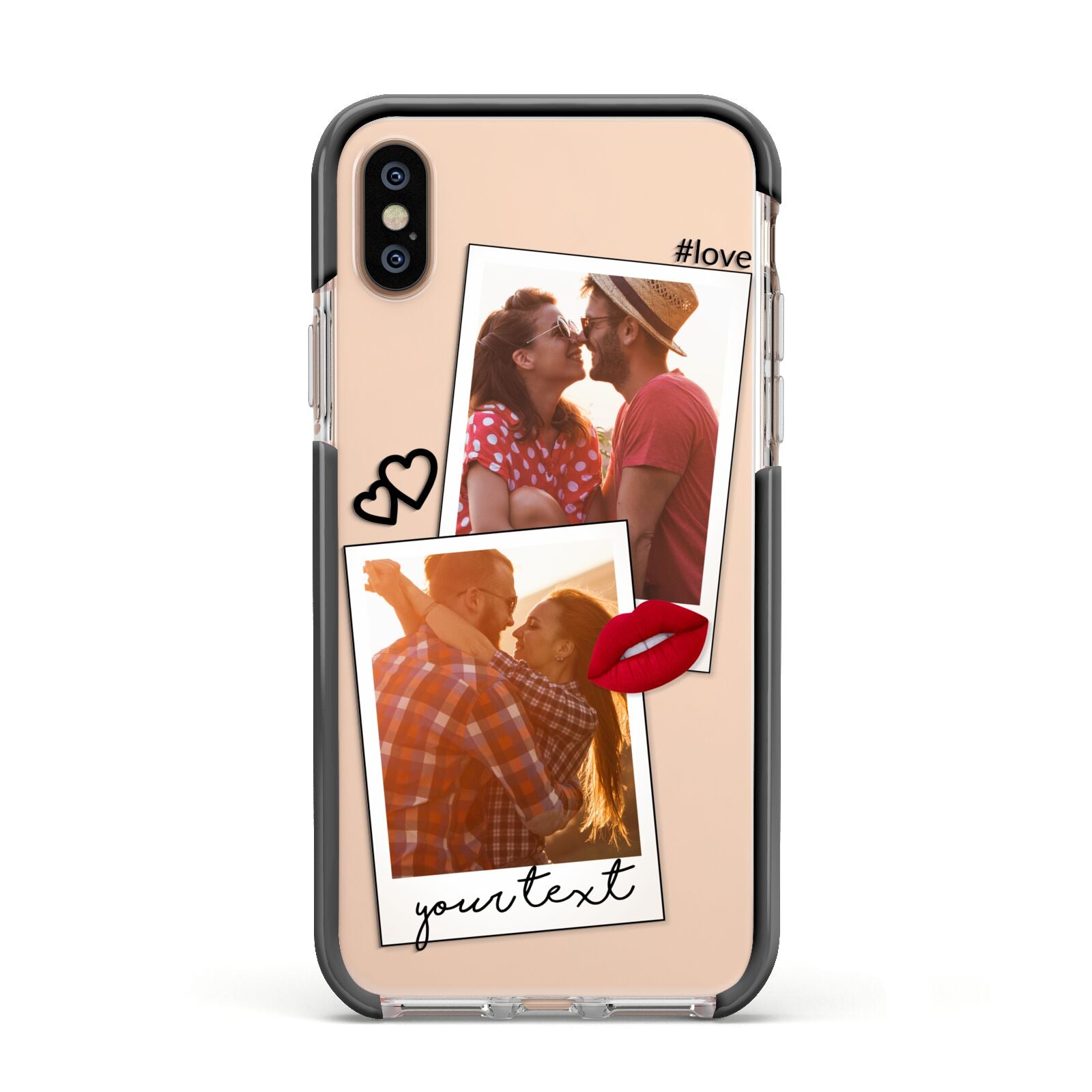 Romantic Pinboard Photo Montage Upload with Text Apple iPhone Xs Impact Case Black Edge on Gold Phone