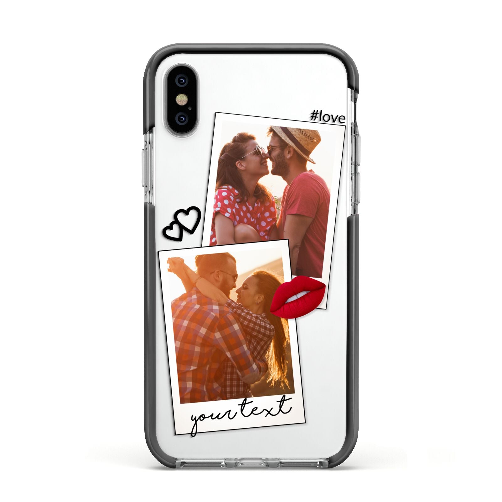 Romantic Pinboard Photo Montage Upload with Text Apple iPhone Xs Impact Case Black Edge on Silver Phone