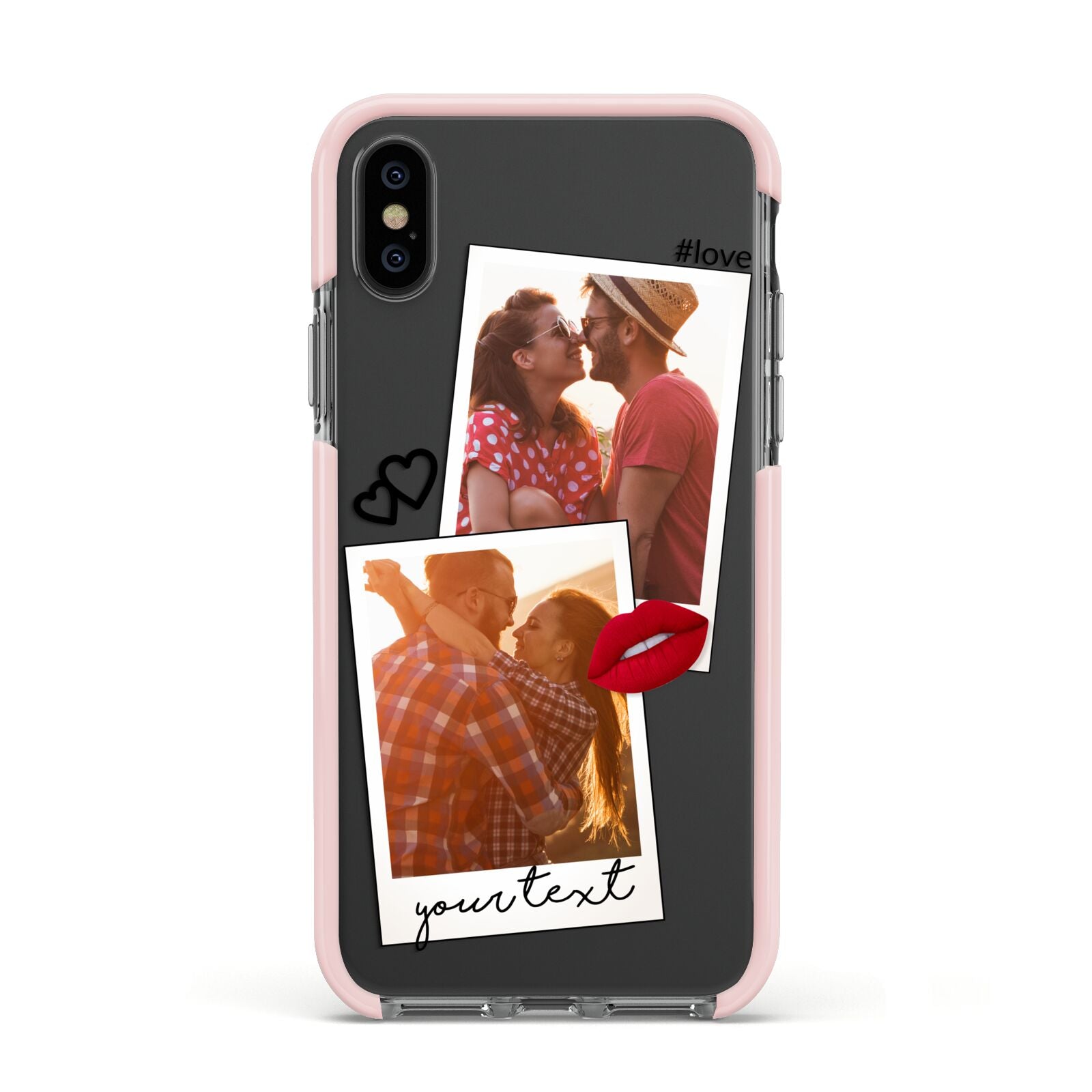 Romantic Pinboard Photo Montage Upload with Text Apple iPhone Xs Impact Case Pink Edge on Black Phone