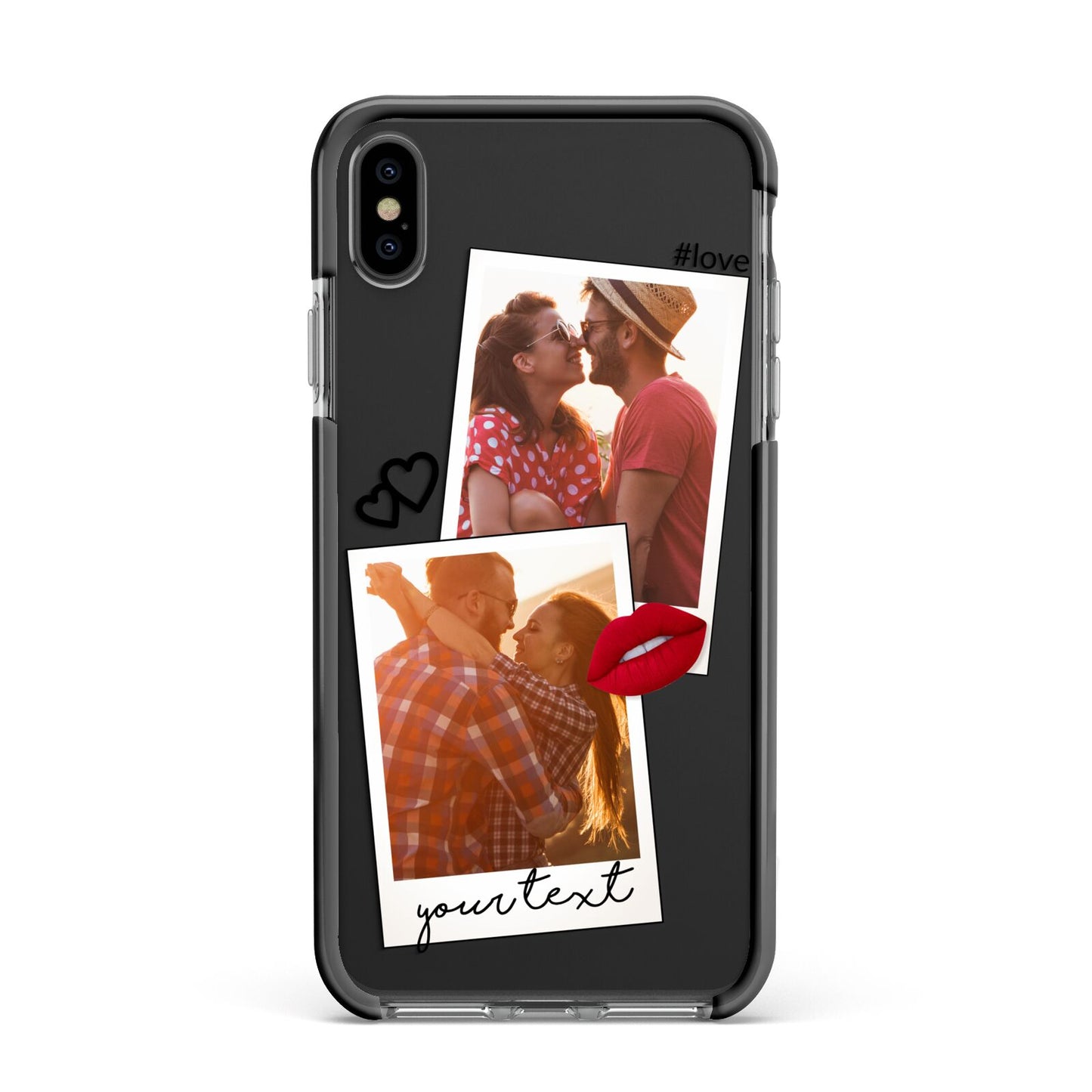 Romantic Pinboard Photo Montage Upload with Text Apple iPhone Xs Max Impact Case Black Edge on Black Phone