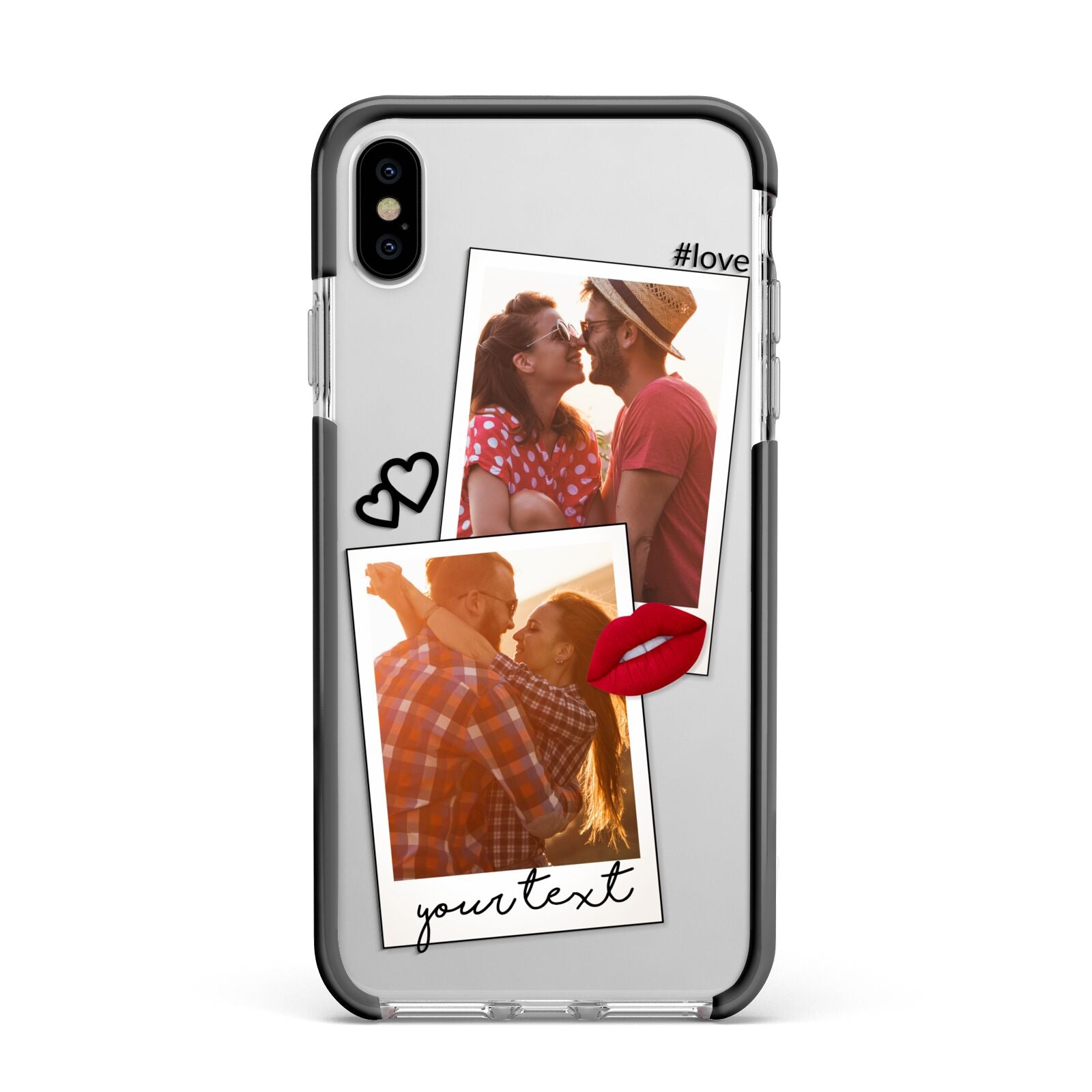 Romantic Pinboard Photo Montage Upload with Text Apple iPhone Xs Max Impact Case Black Edge on Silver Phone