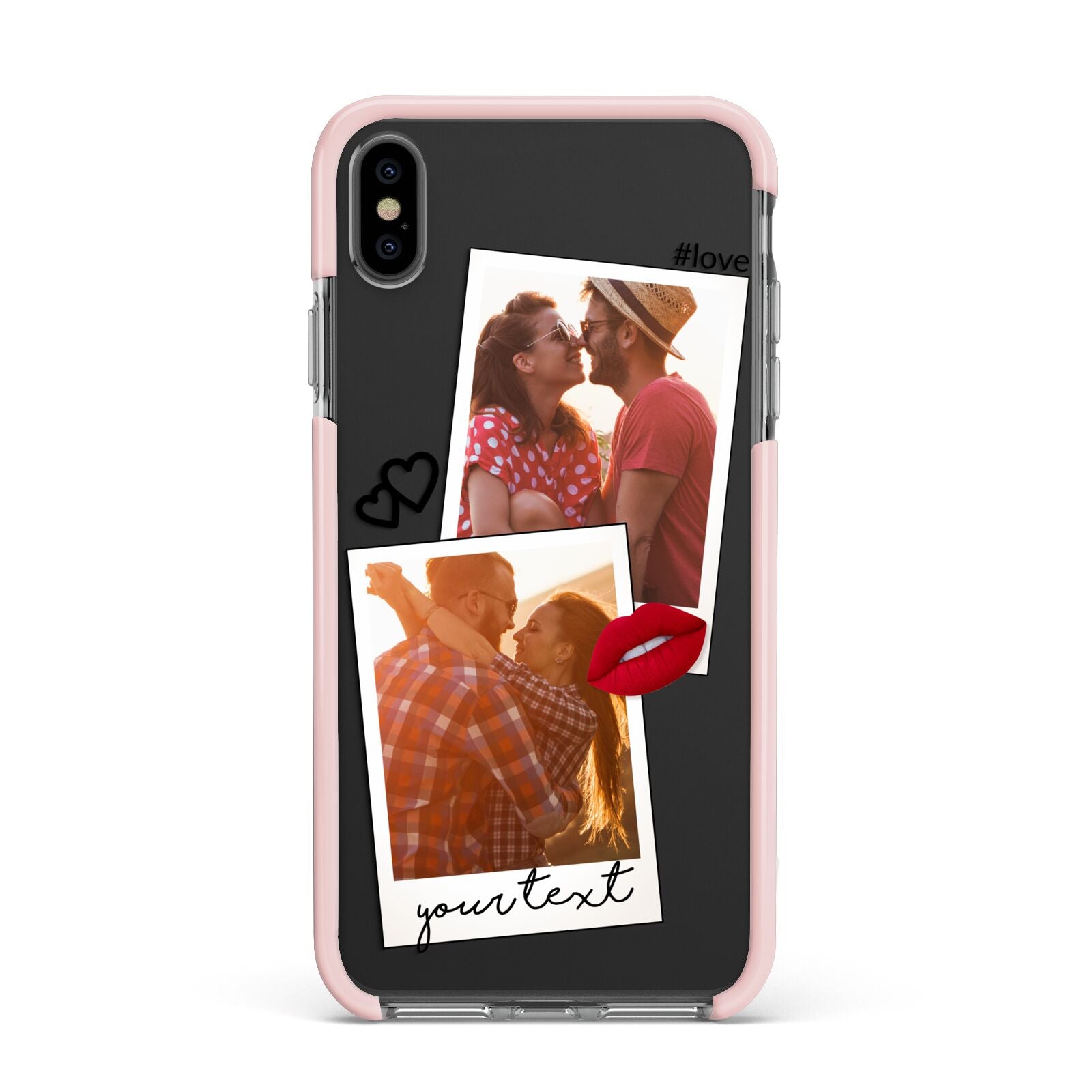 Romantic Pinboard Photo Montage Upload with Text Apple iPhone Xs Max Impact Case Pink Edge on Black Phone