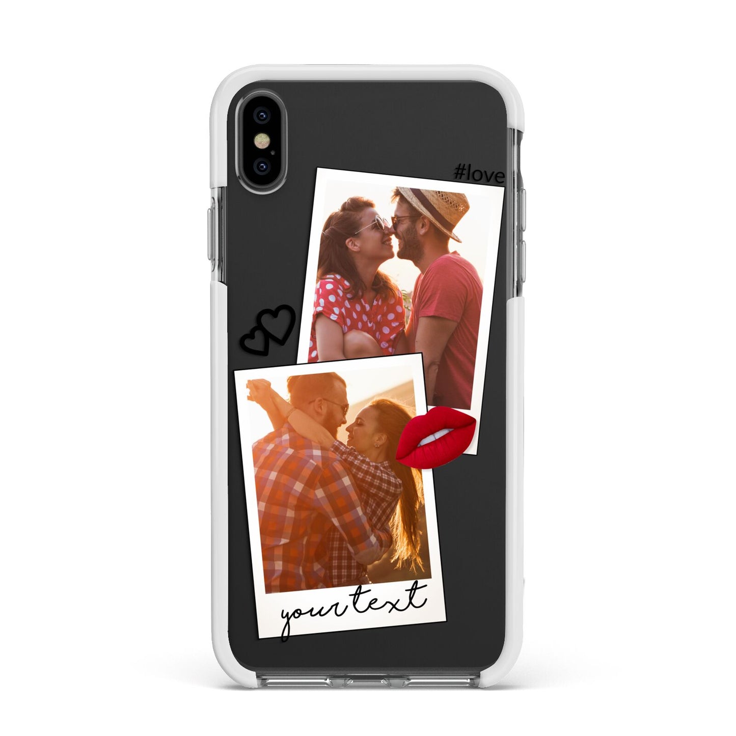Romantic Pinboard Photo Montage Upload with Text Apple iPhone Xs Max Impact Case White Edge on Black Phone