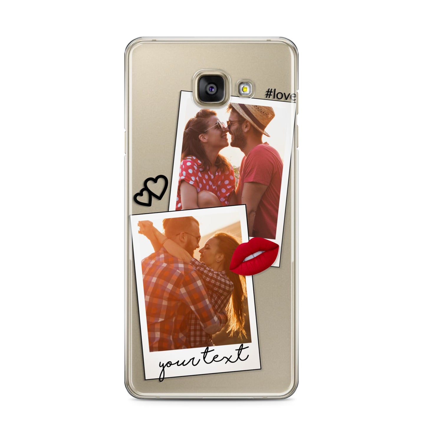 Romantic Pinboard Photo Montage Upload with Text Samsung Galaxy A3 2016 Case on gold phone