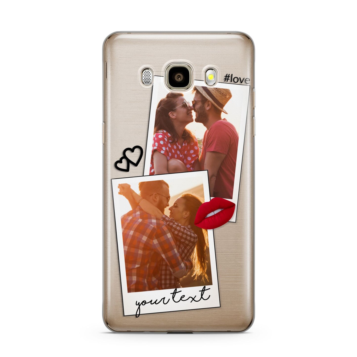 Romantic Pinboard Photo Montage Upload with Text Samsung Galaxy J7 2016 Case on gold phone