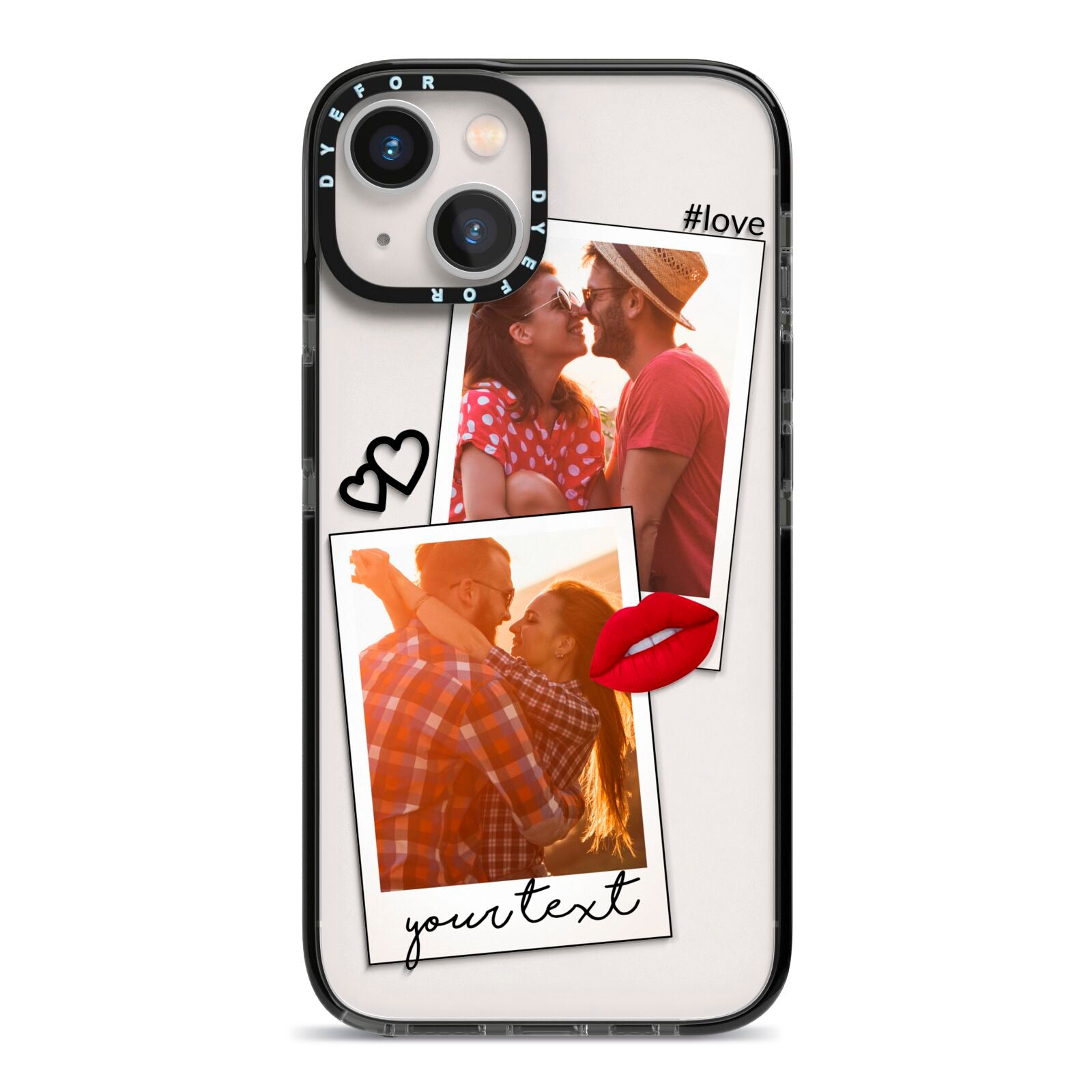 Romantic Pinboard Photo Montage Upload with Text iPhone 13 Black Impact Case on Silver phone