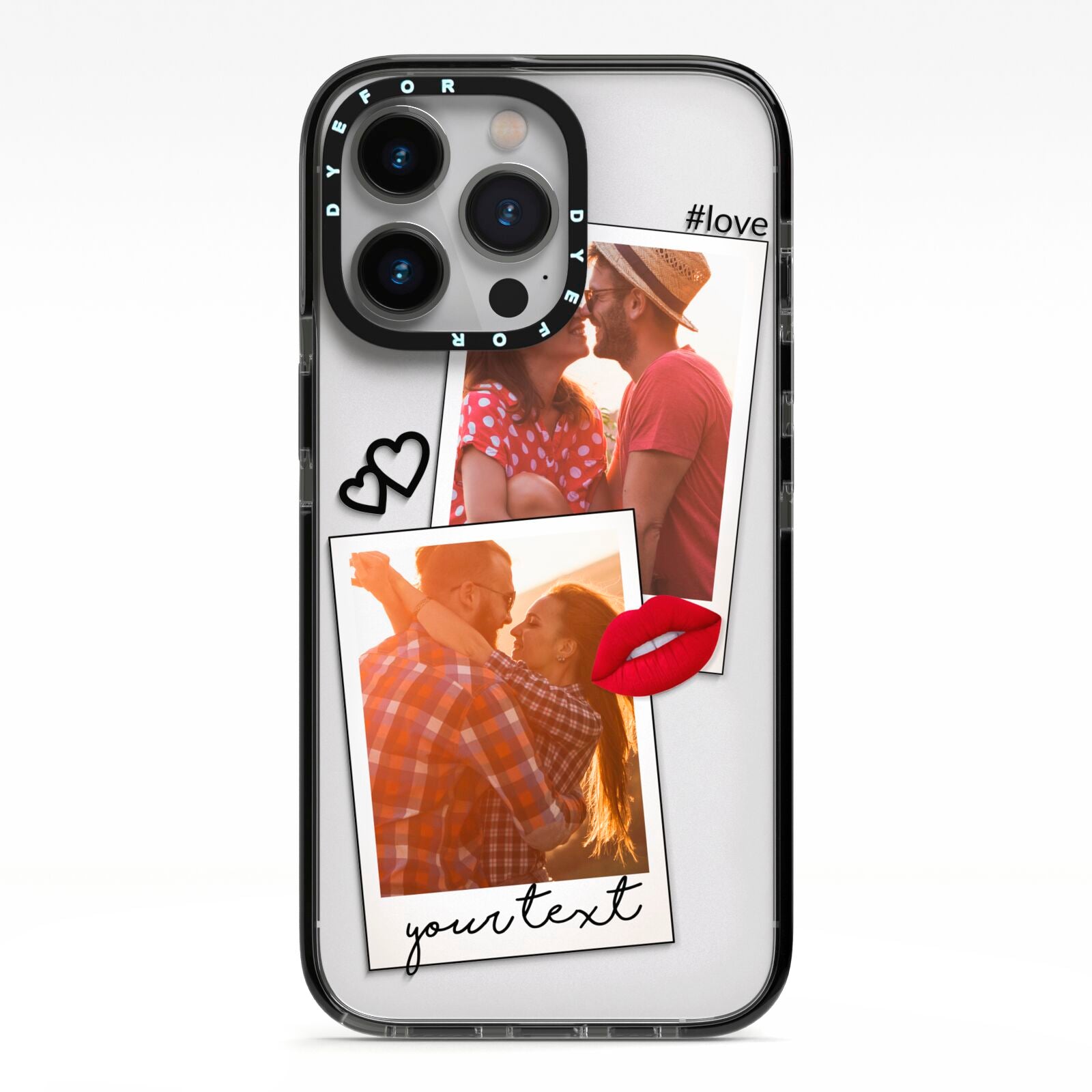 Romantic Pinboard Photo Montage Upload with Text iPhone 13 Pro Black Impact Case on Silver phone