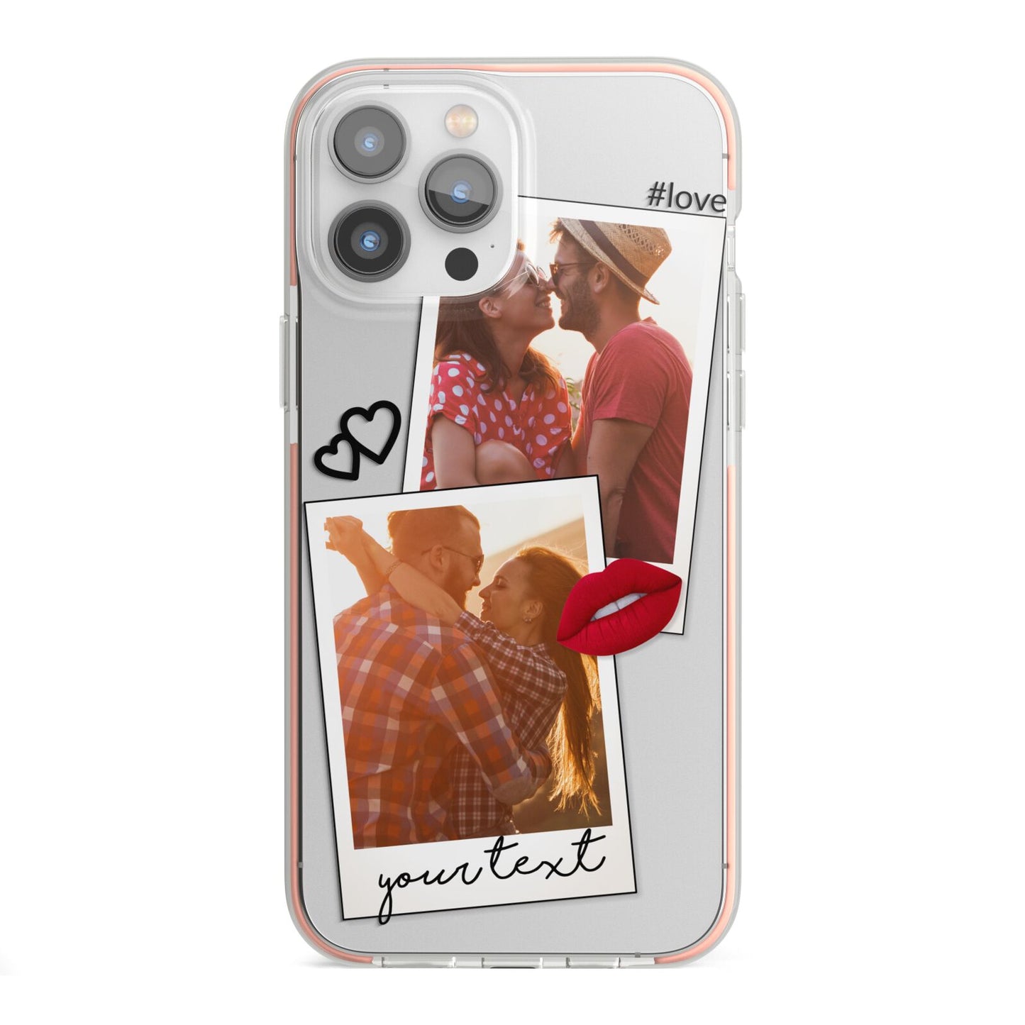 Romantic Pinboard Photo Montage Upload with Text iPhone 13 Pro Max TPU Impact Case with Pink Edges