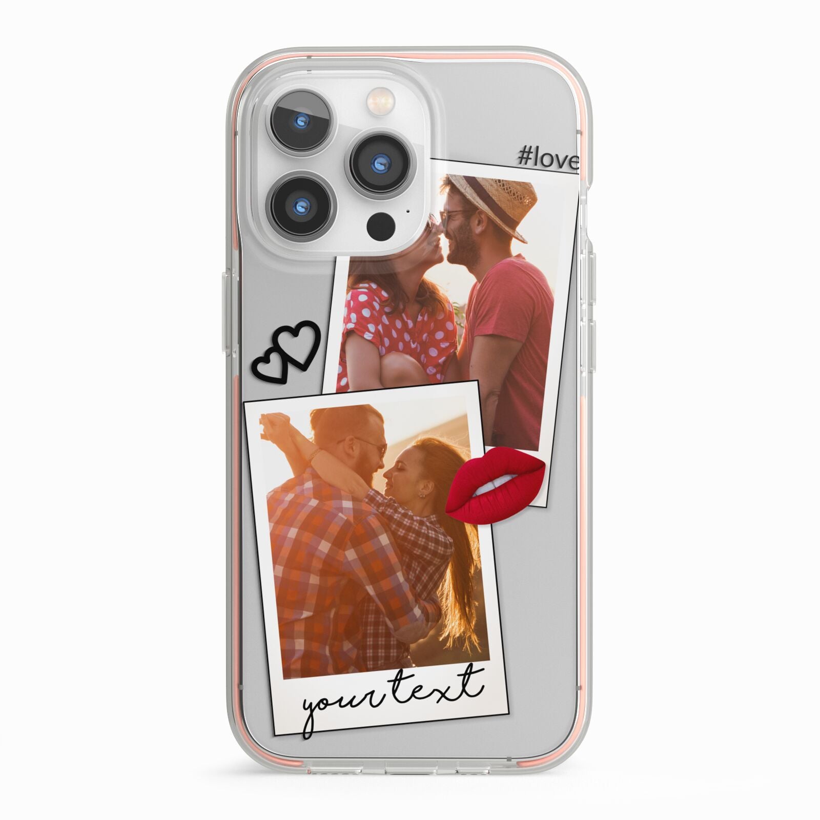Romantic Pinboard Photo Montage Upload with Text iPhone 13 Pro TPU Impact Case with Pink Edges