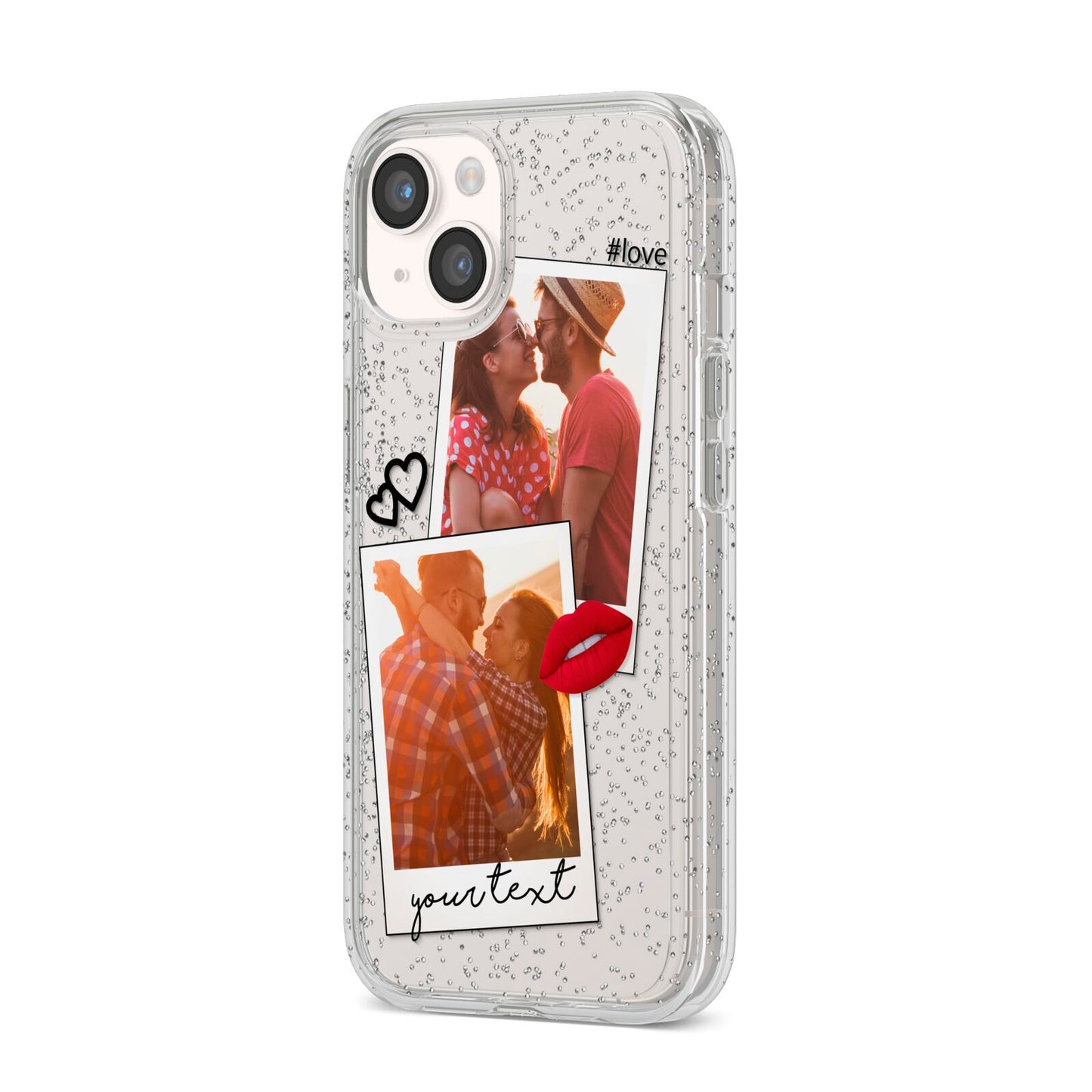 Romantic Pinboard Photo Montage Upload with Text iPhone 14 Glitter Tough Case Starlight Angled Image