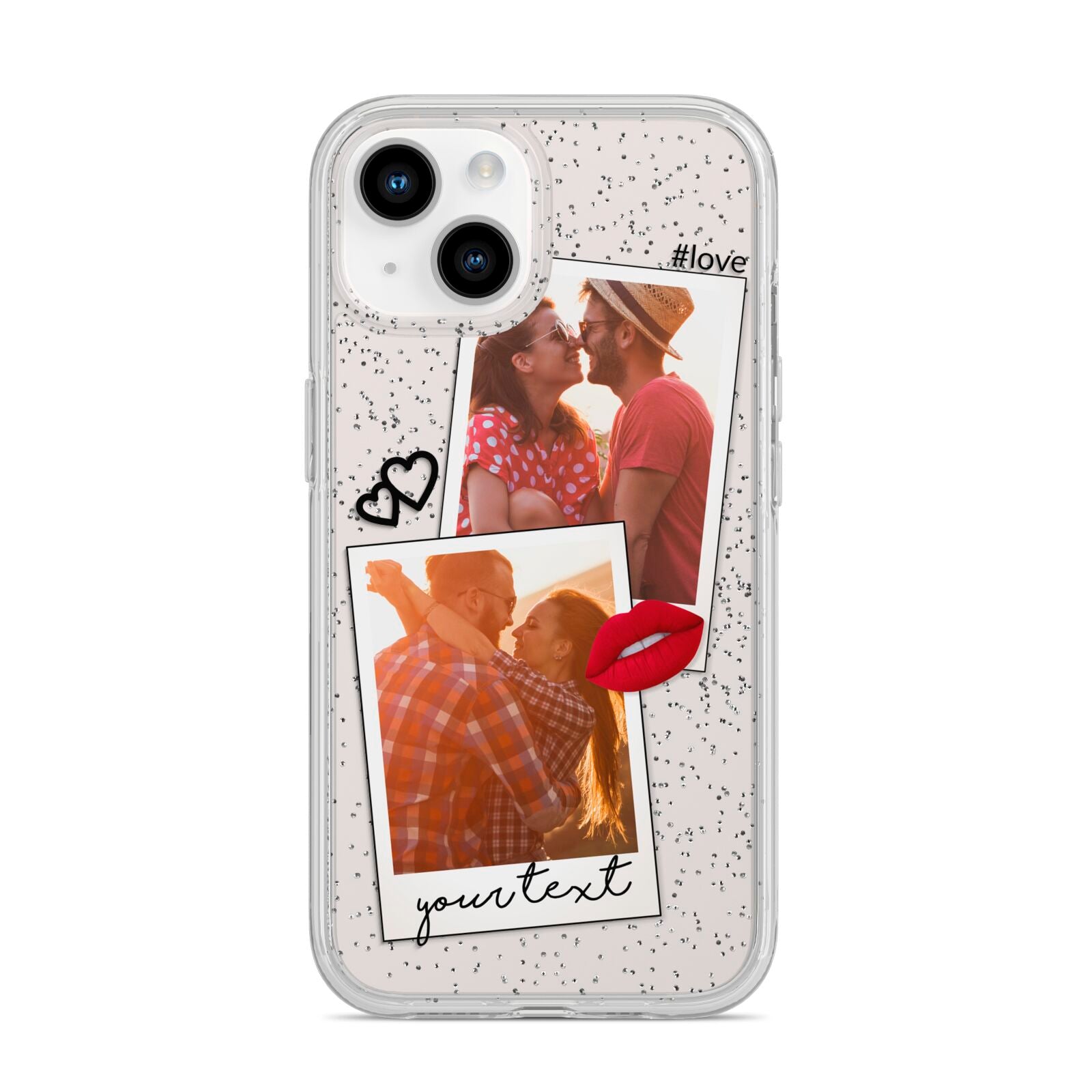 Romantic Pinboard Photo Montage Upload with Text iPhone 14 Glitter Tough Case Starlight
