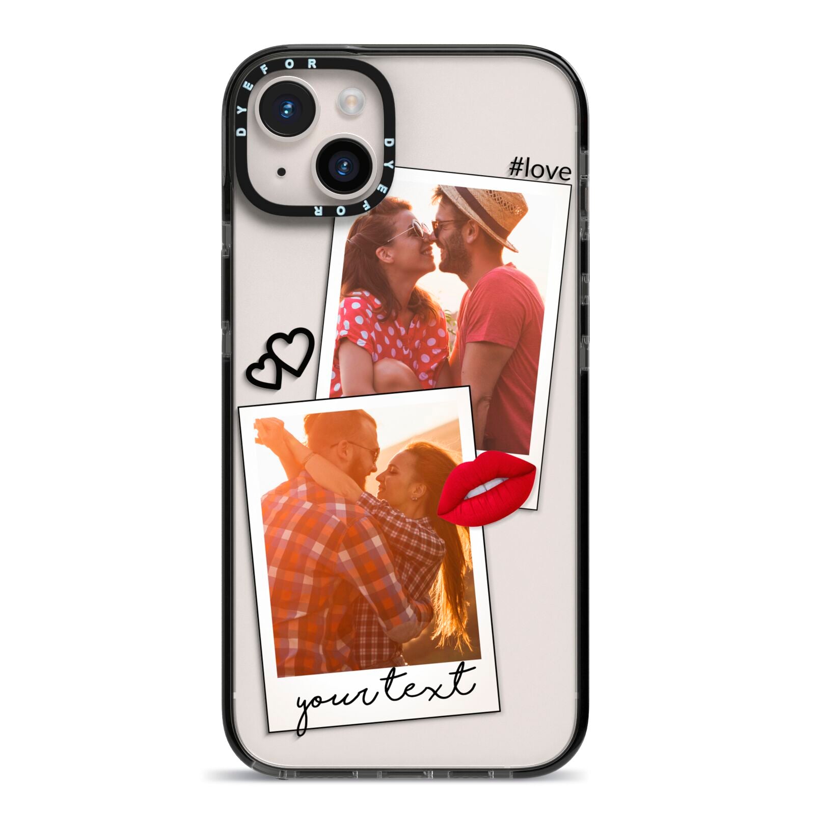 Romantic Pinboard Photo Montage Upload with Text iPhone 14 Plus Black Impact Case on Silver phone