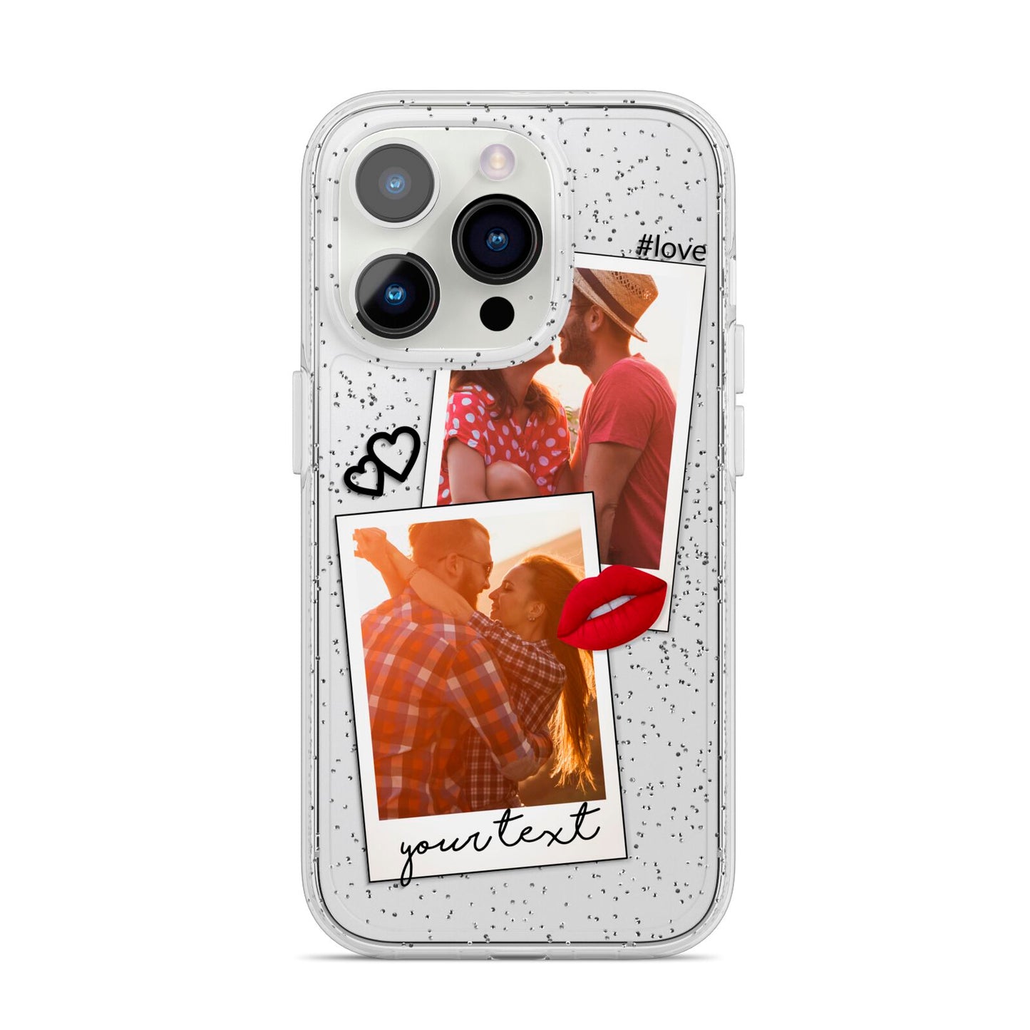Romantic Pinboard Photo Montage Upload with Text iPhone 14 Pro Glitter Tough Case Silver