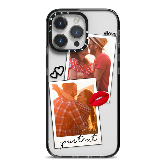 Romantic Pinboard Photo Montage Upload with Text iPhone 14 Pro Max Black Impact Case on Silver phone