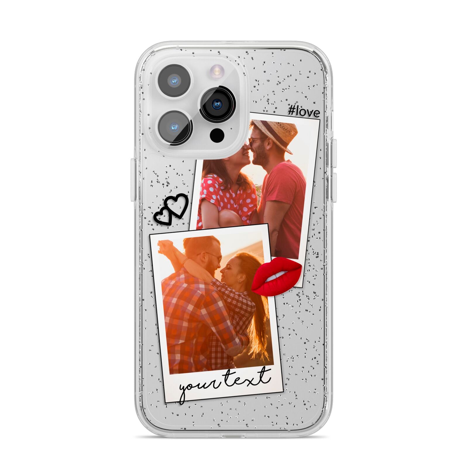 Romantic Pinboard Photo Montage Upload with Text iPhone 14 Pro Max Glitter Tough Case Silver
