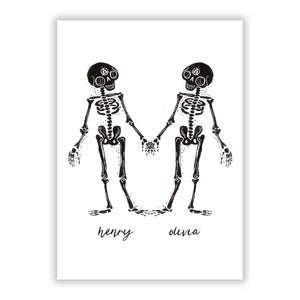 Personalisierte Grußkarte mit romantischen Skeletten