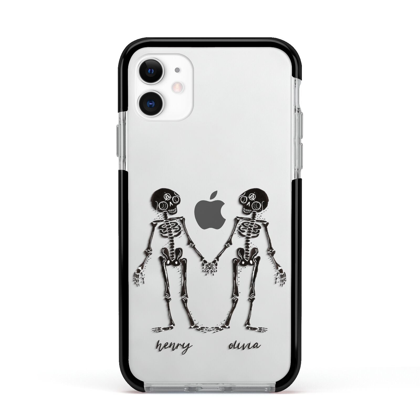 Romantic Skeletons Personalised Apple iPhone 11 in White with Black Impact Case