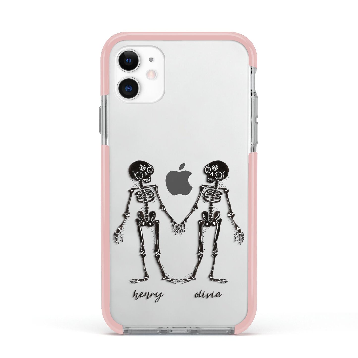 Romantic Skeletons Personalised Apple iPhone 11 in White with Pink Impact Case