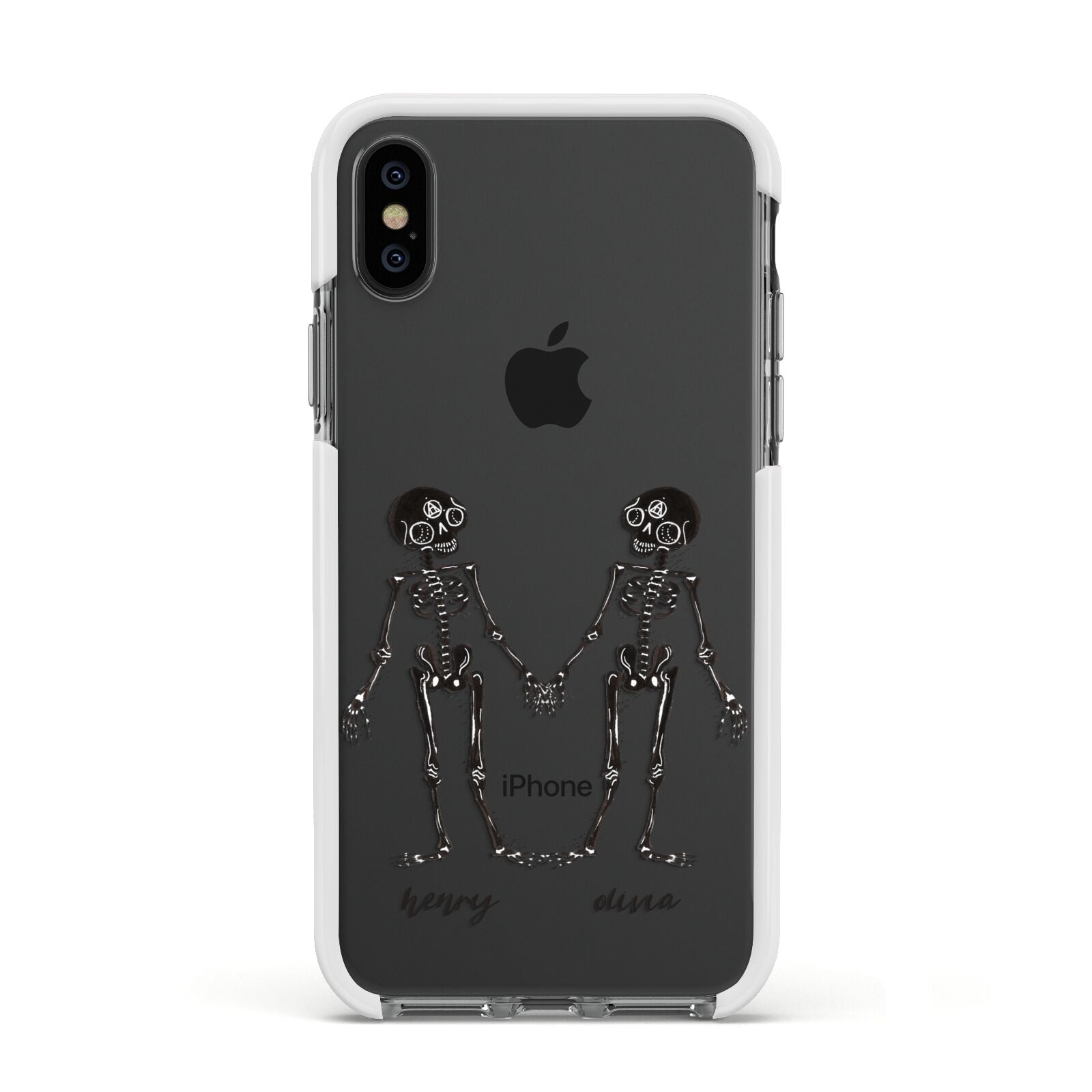 Romantic Skeletons Personalised Apple iPhone Xs Impact Case White Edge on Black Phone