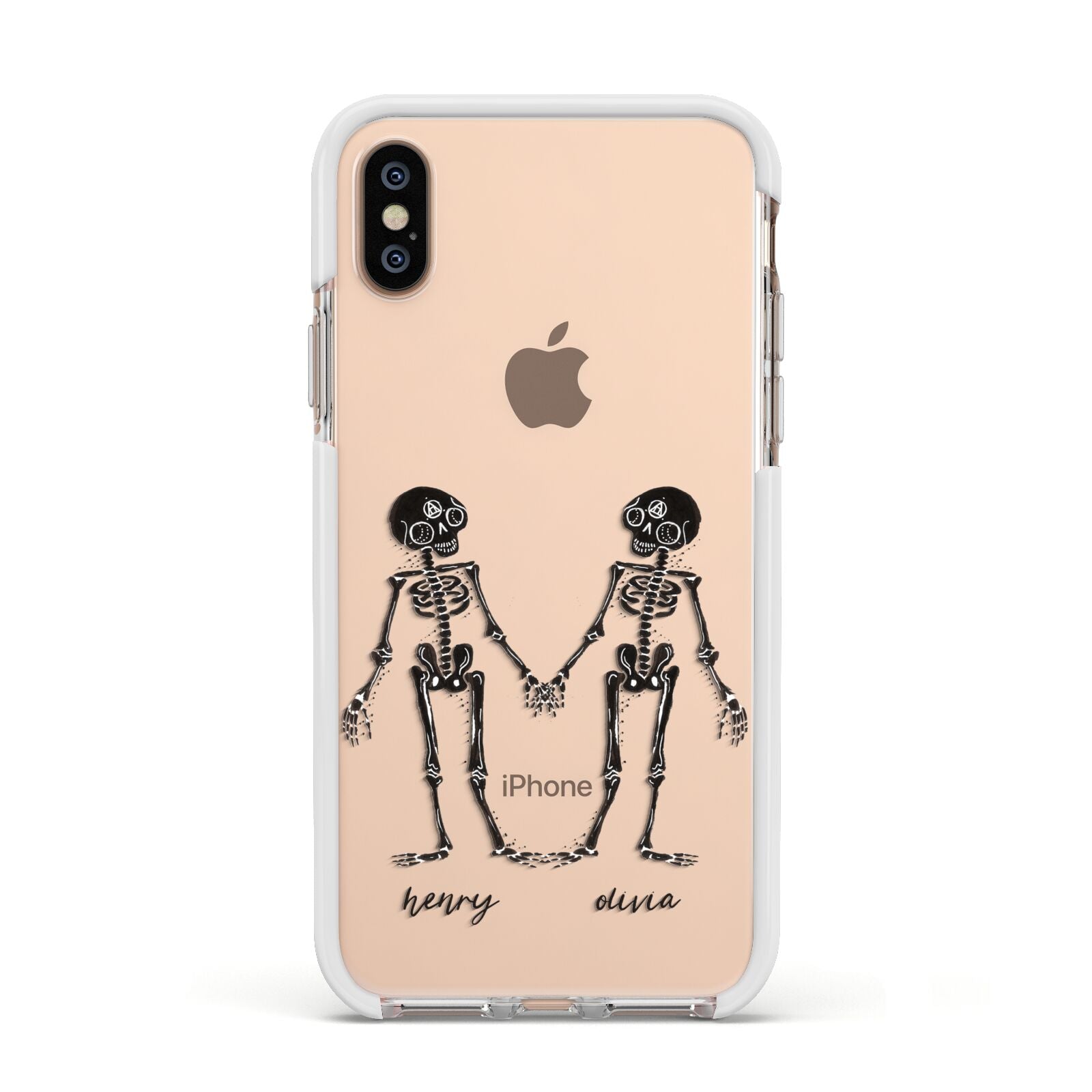 Romantic Skeletons Personalised Apple iPhone Xs Impact Case White Edge on Gold Phone