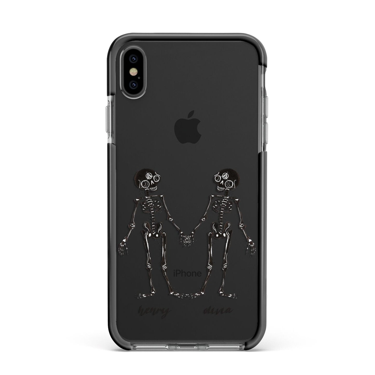 Romantic Skeletons Personalised Apple iPhone Xs Max Impact Case Black Edge on Black Phone