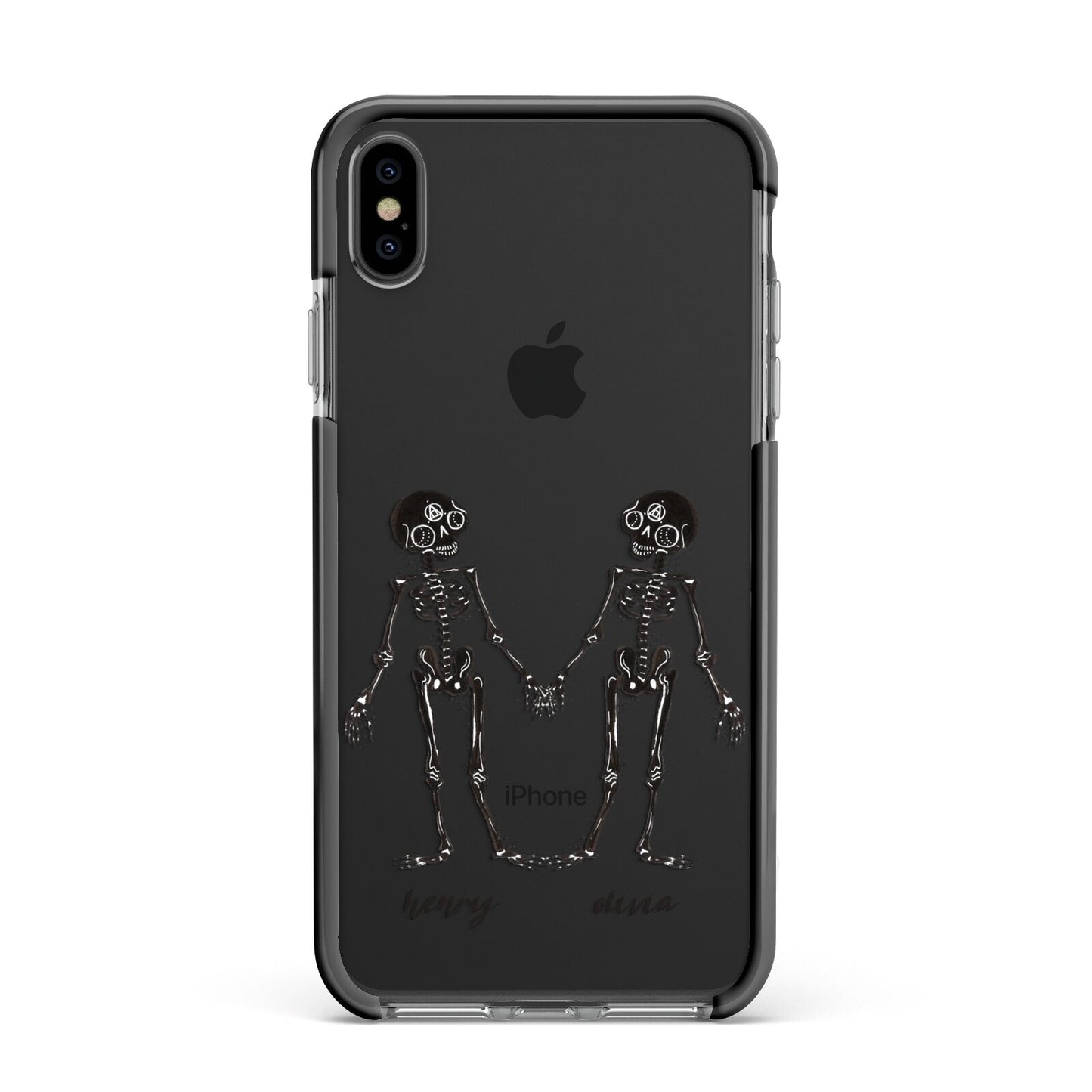 Romantic Skeletons Personalised Apple iPhone Xs Max Impact Case Black Edge on Black Phone