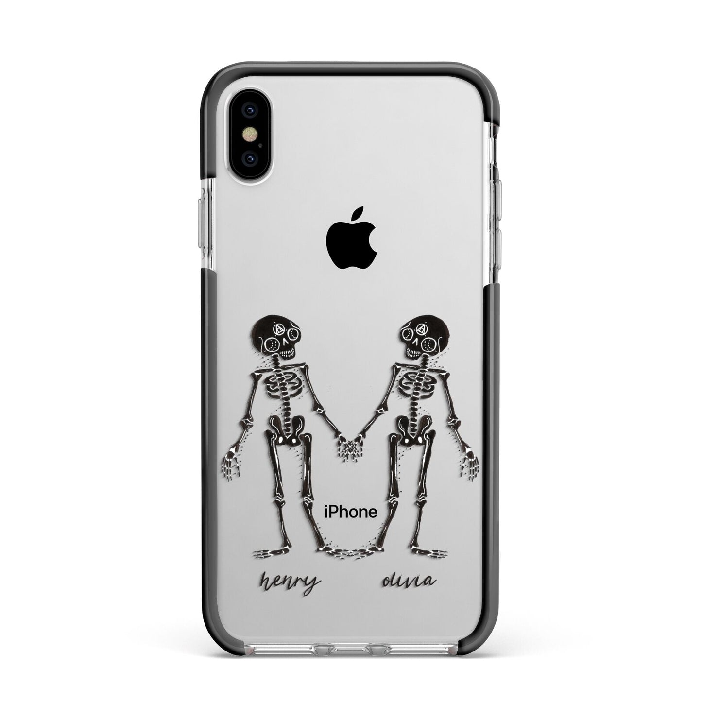 Romantic Skeletons Personalised Apple iPhone Xs Max Impact Case Black Edge on Silver Phone