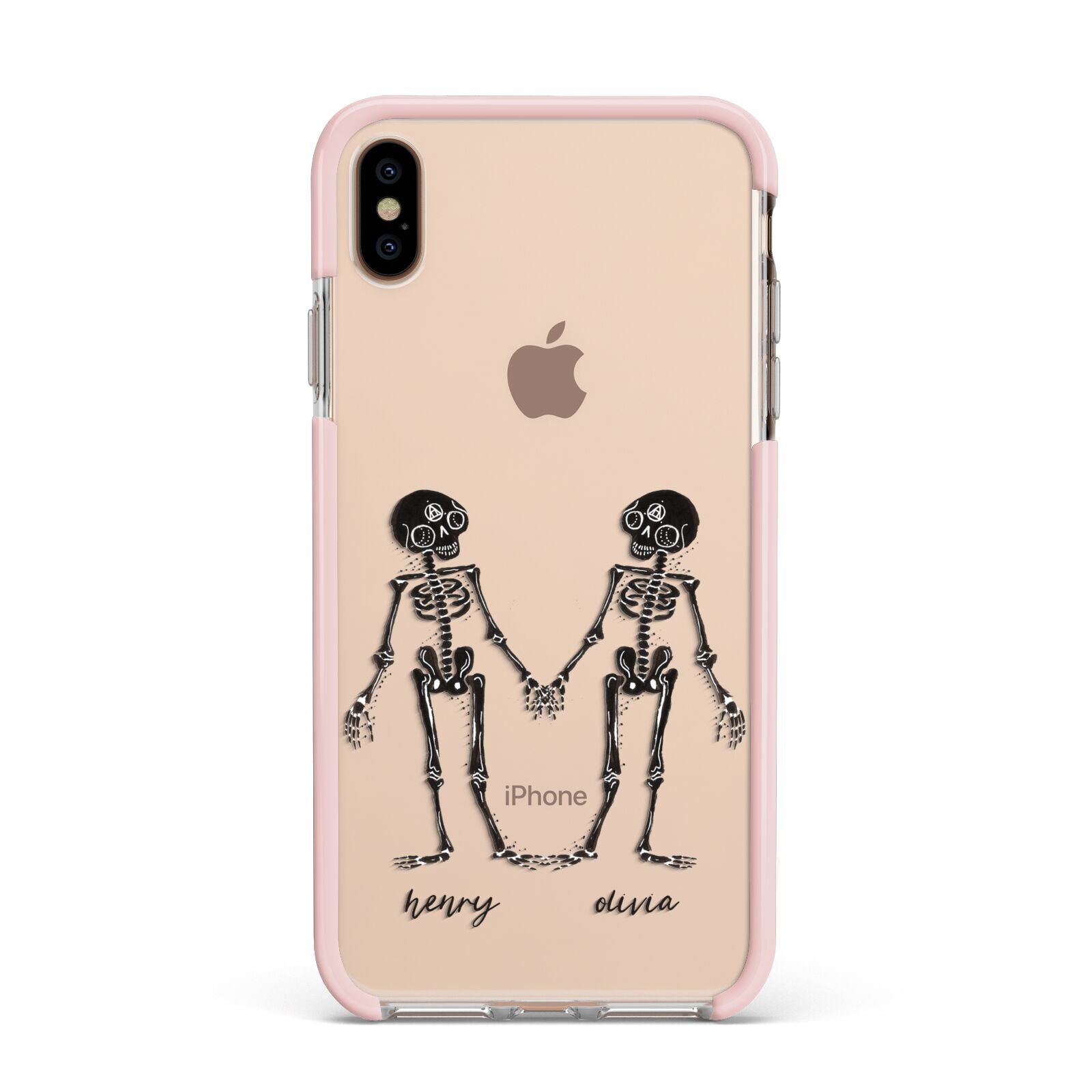 Romantic Skeletons Personalised Apple iPhone Xs Max Impact Case Pink Edge on Gold Phone