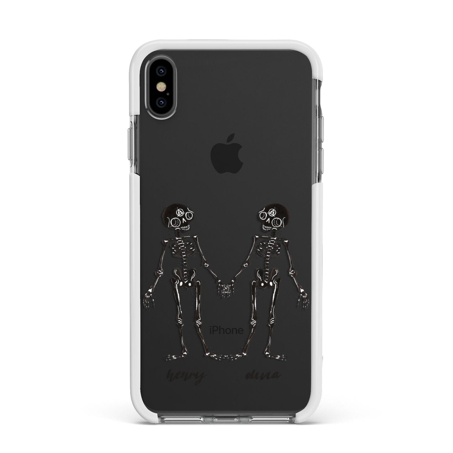 Romantic Skeletons Personalised Apple iPhone Xs Max Impact Case White Edge on Black Phone