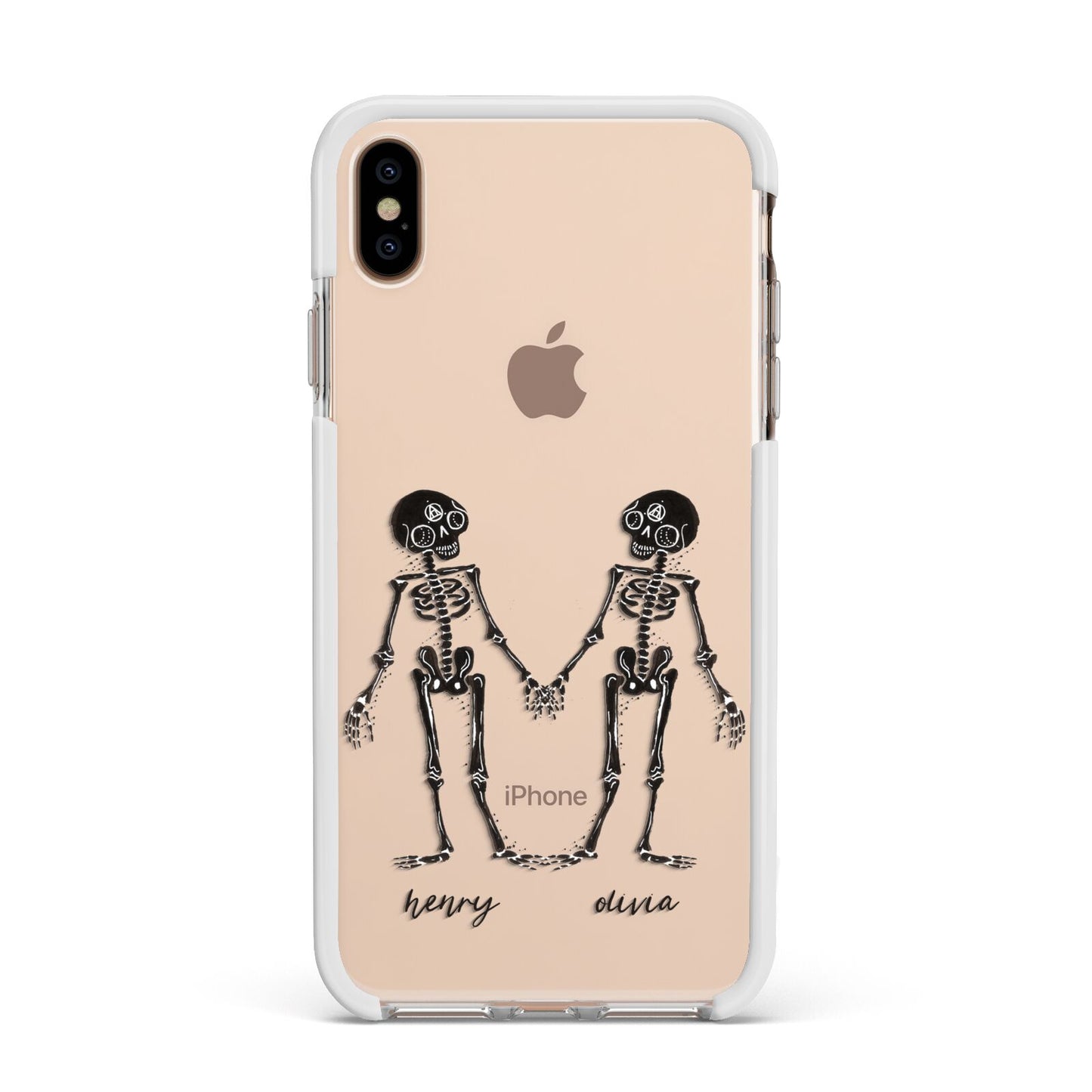 Romantic Skeletons Personalised Apple iPhone Xs Max Impact Case White Edge on Gold Phone