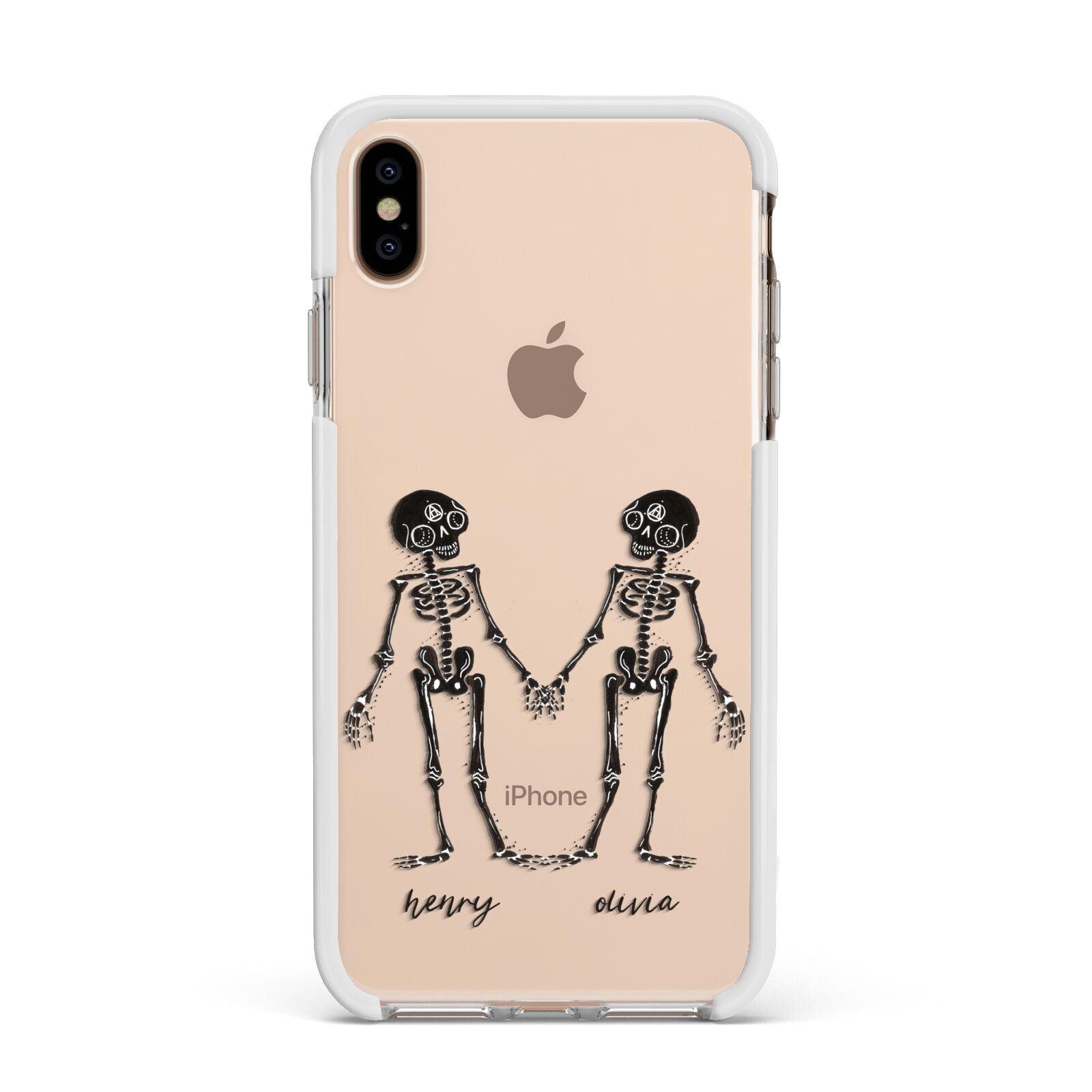 Romantic Skeletons Personalised Apple iPhone Xs Max Impact Case White Edge on Gold Phone