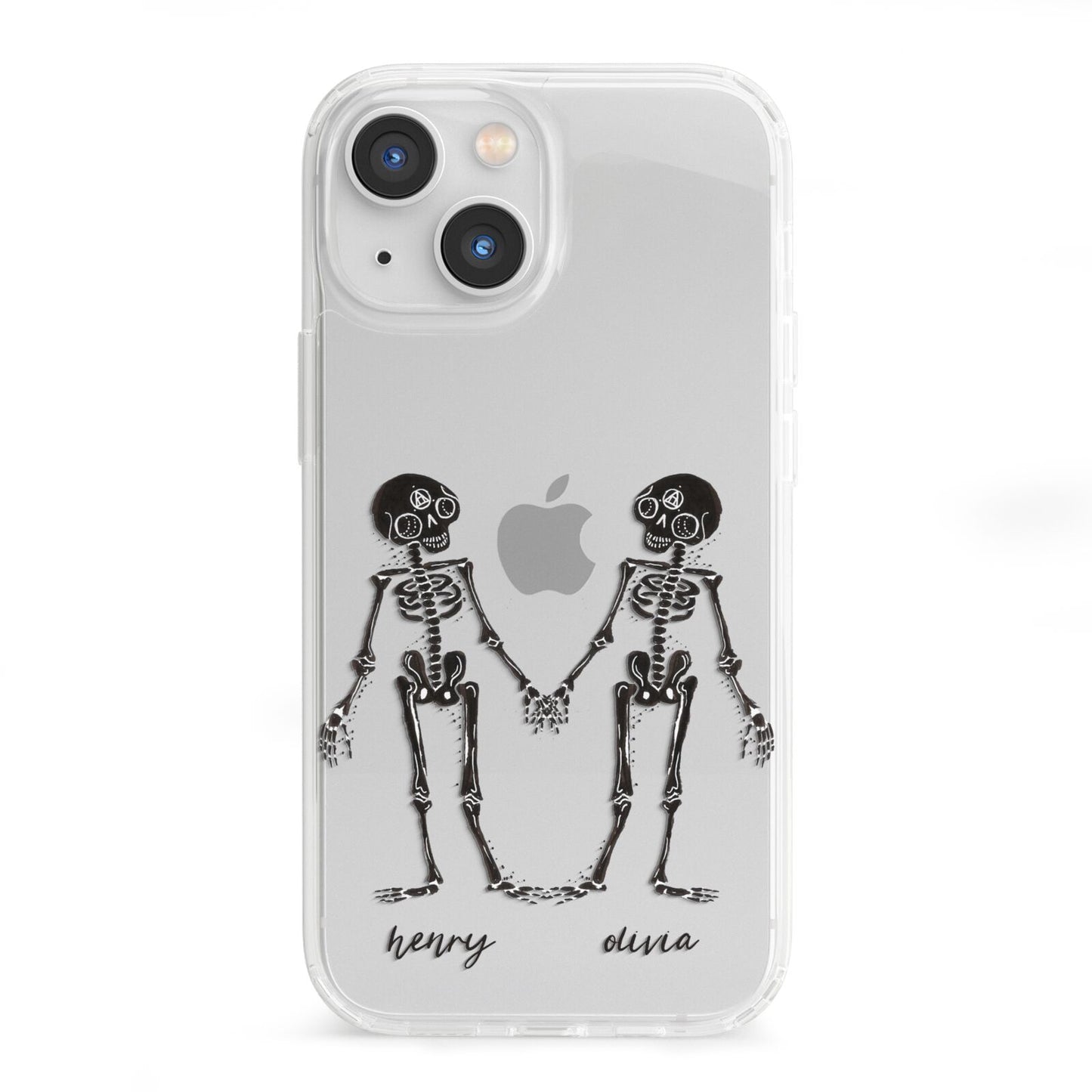 Romantic Skeletons Personalised iPhone 13 Mini Clear Bumper Case