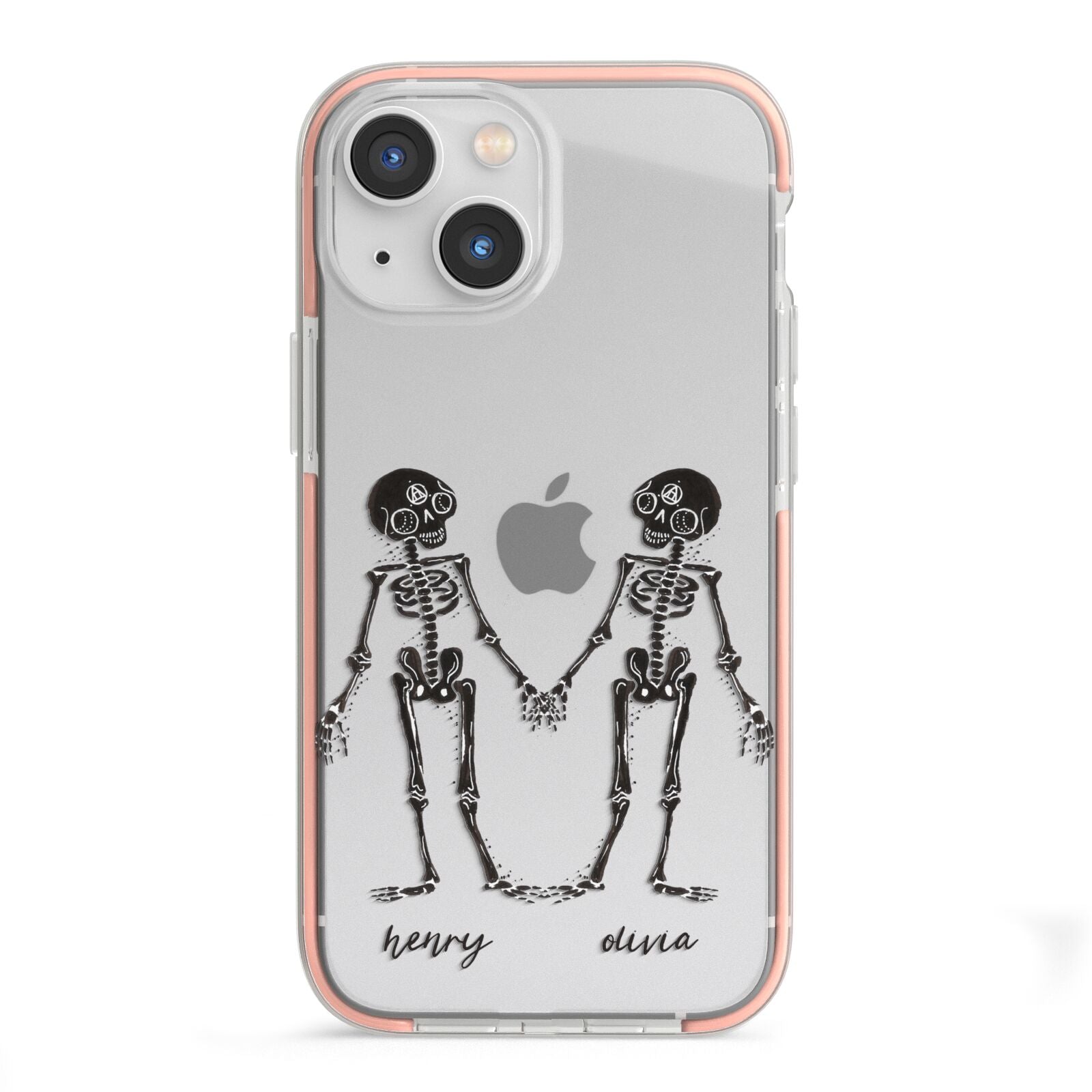 Romantic Skeletons Personalised iPhone 13 Mini TPU Impact Case with Pink Edges