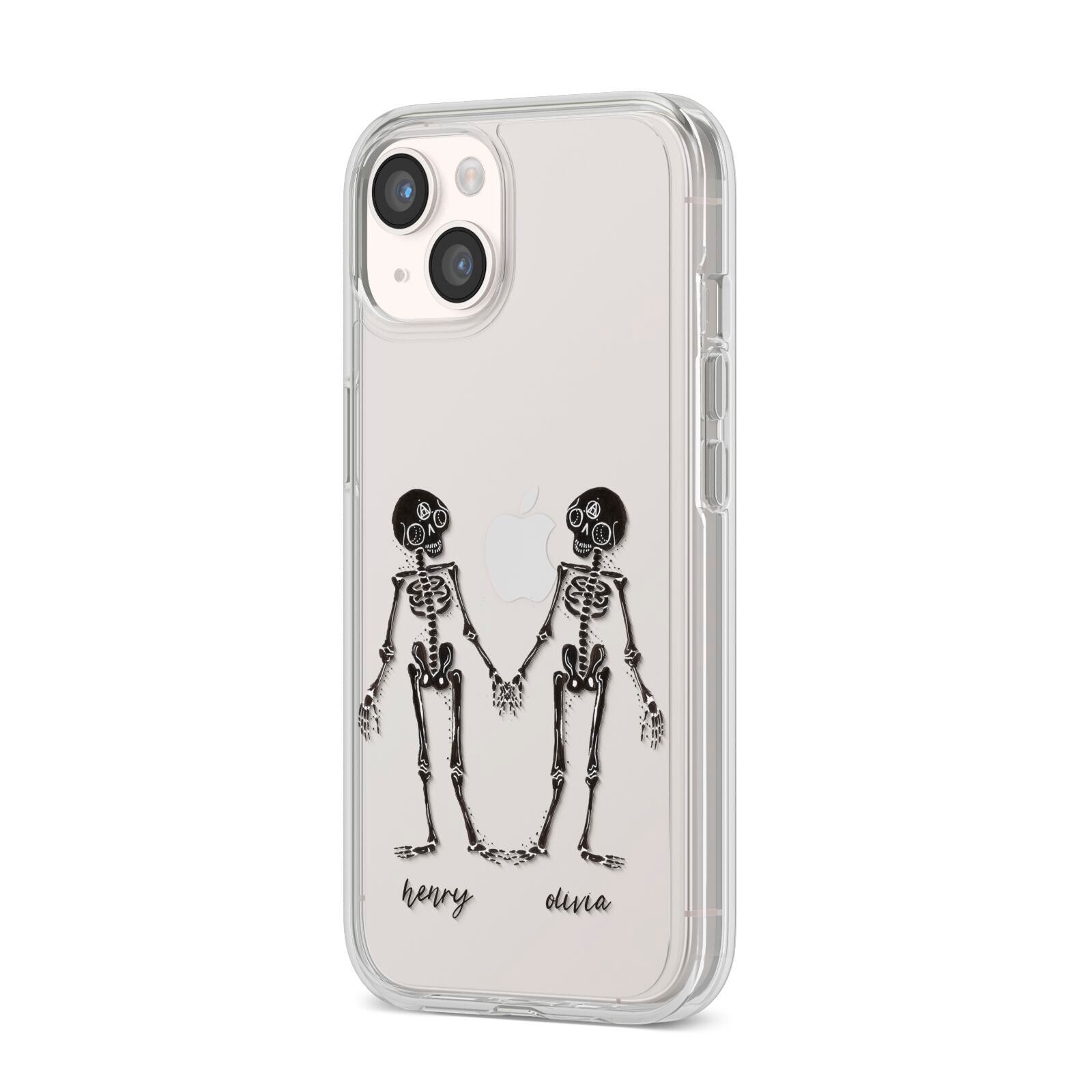 Romantic Skeletons Personalised iPhone 14 Clear Tough Case Starlight Angled Image