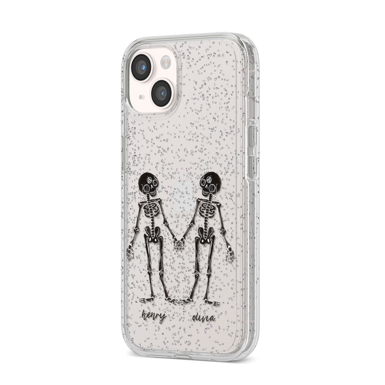 Romantic Skeletons Personalised iPhone 14 Glitter Tough Case Starlight Angled Image