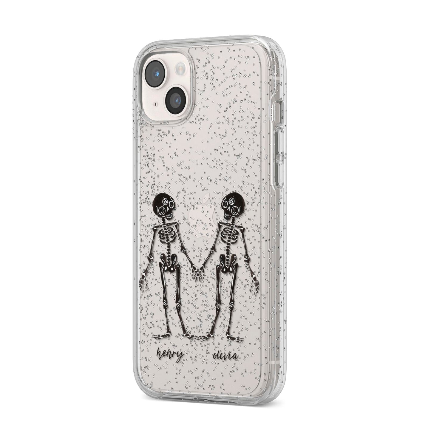 Romantic Skeletons Personalised iPhone 14 Plus Glitter Tough Case Starlight Angled Image
