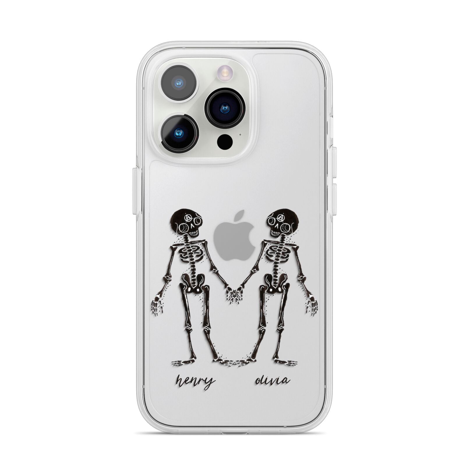 Romantic Skeletons Personalised iPhone 14 Pro Clear Tough Case Silver