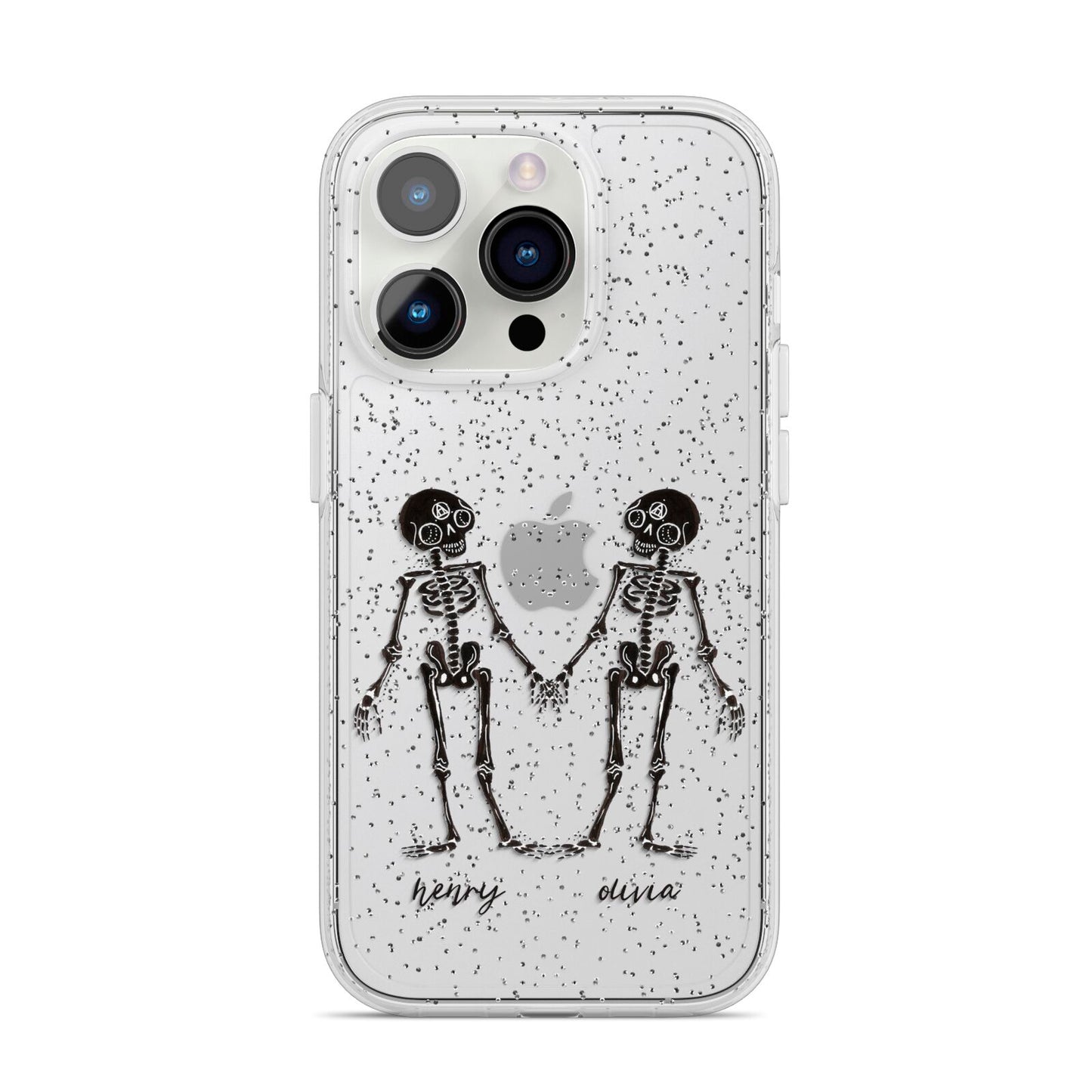 Romantic Skeletons Personalised iPhone 14 Pro Glitter Tough Case Silver