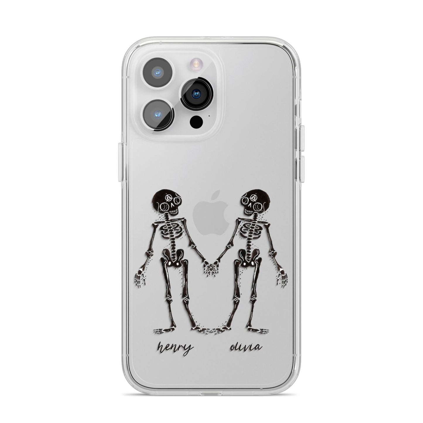 Romantic Skeletons Personalised iPhone 14 Pro Max Clear Tough Case Silver