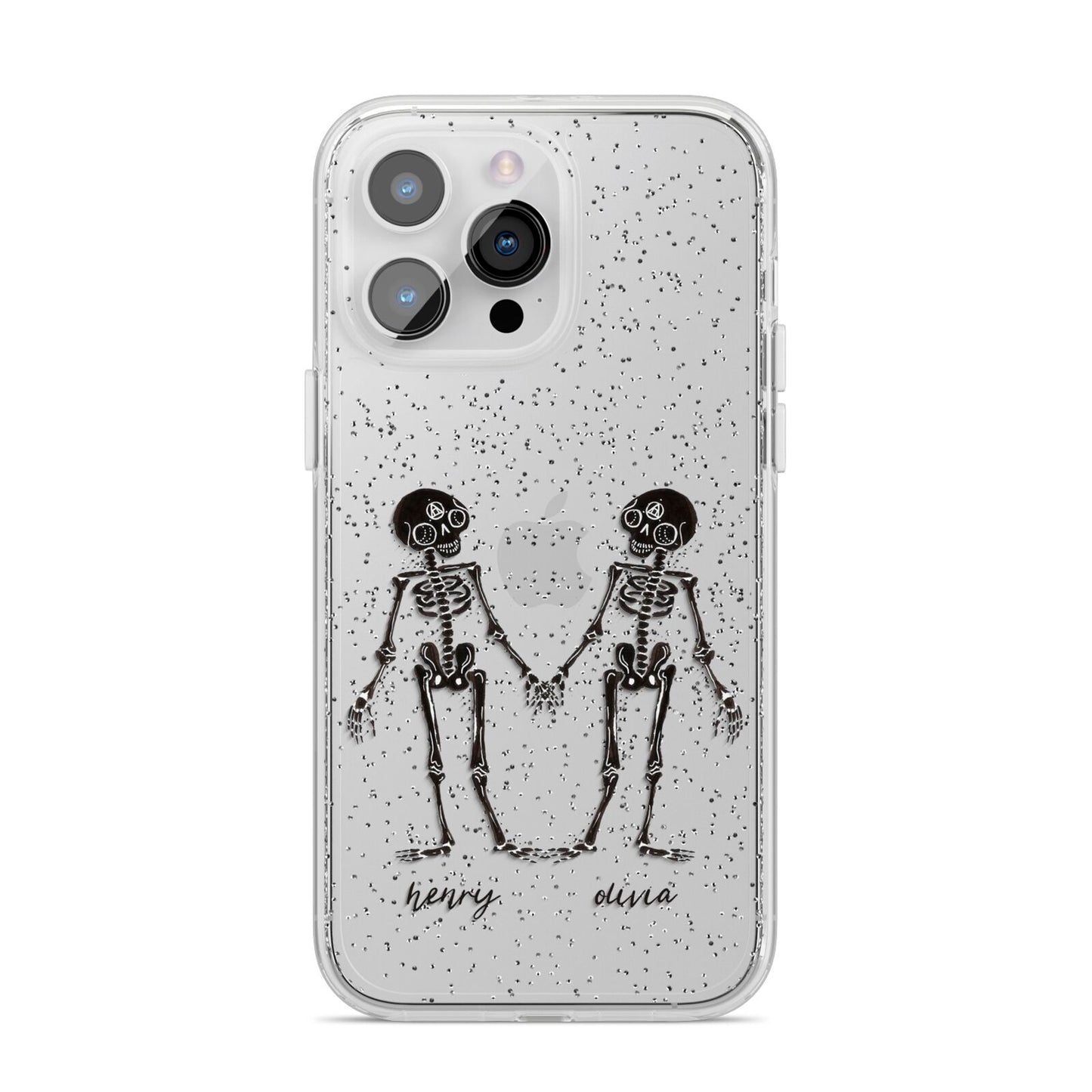 Romantic Skeletons Personalised iPhone 14 Pro Max Glitter Tough Case Silver