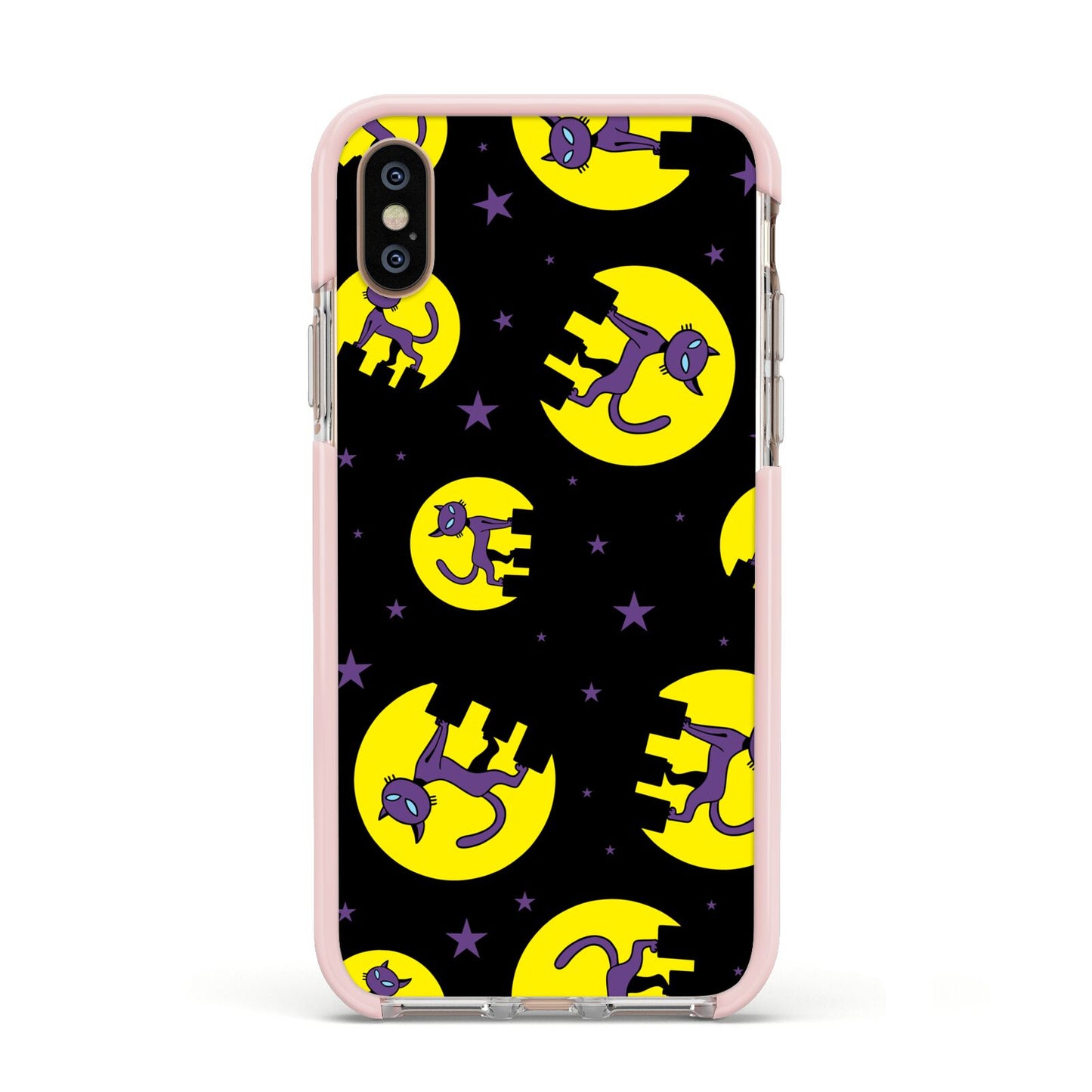 Rooftop Cats Apple iPhone Xs Impact Case Pink Edge on Gold Phone