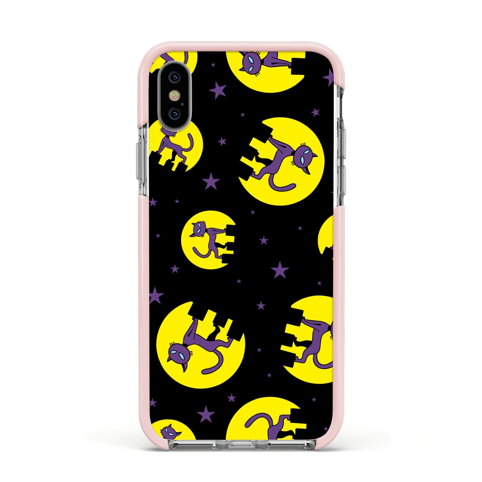 Rooftop Cats Apple iPhone Xs Impact Case Pink Edge on Silver Phone