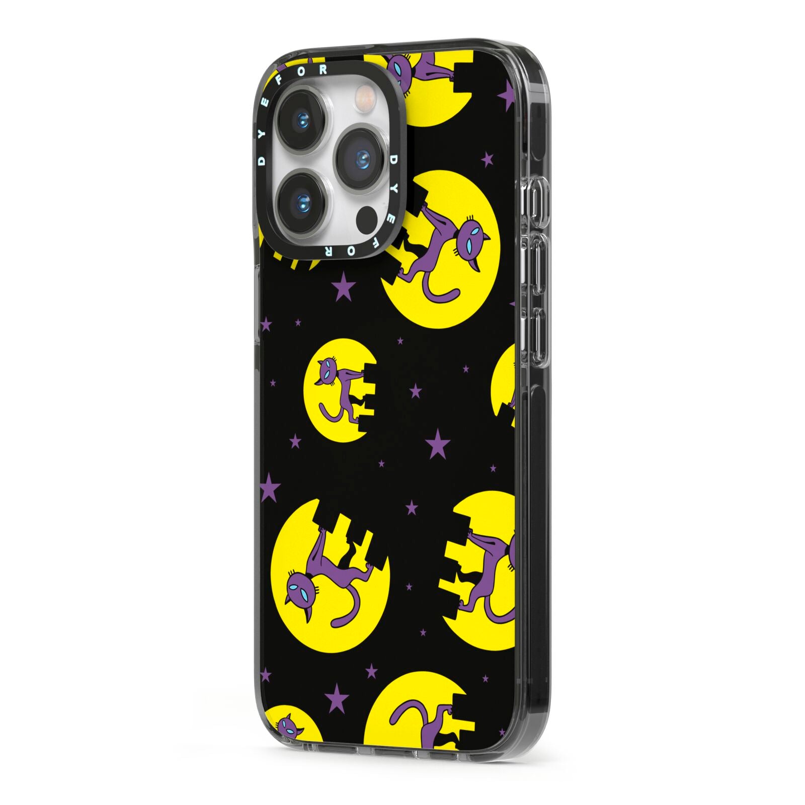 Rooftop Cats iPhone 13 Pro Black Impact Case Side Angle on Silver phone